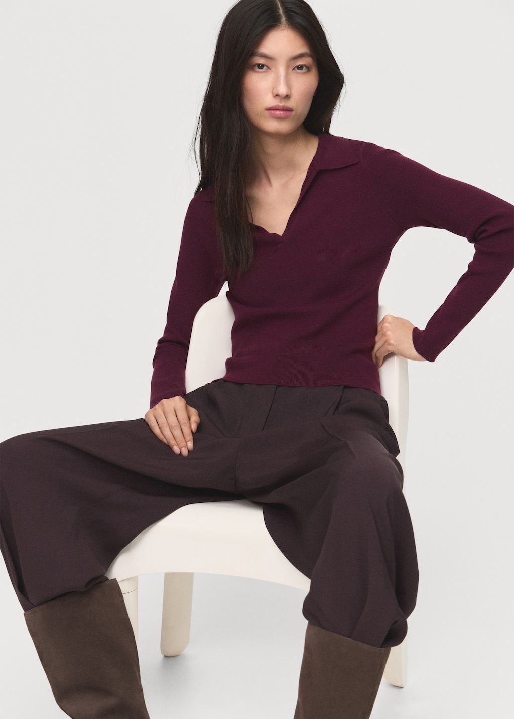 Long-sleeved polo-neck sweater