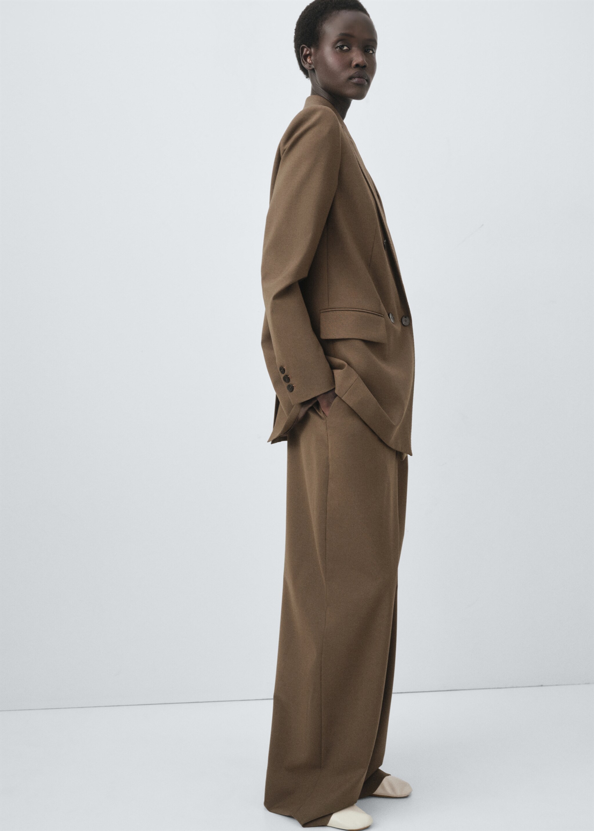 Pleated straight-leg suit trousers - Details of the article 2, Medium Brown. Ref: 17006366-00.