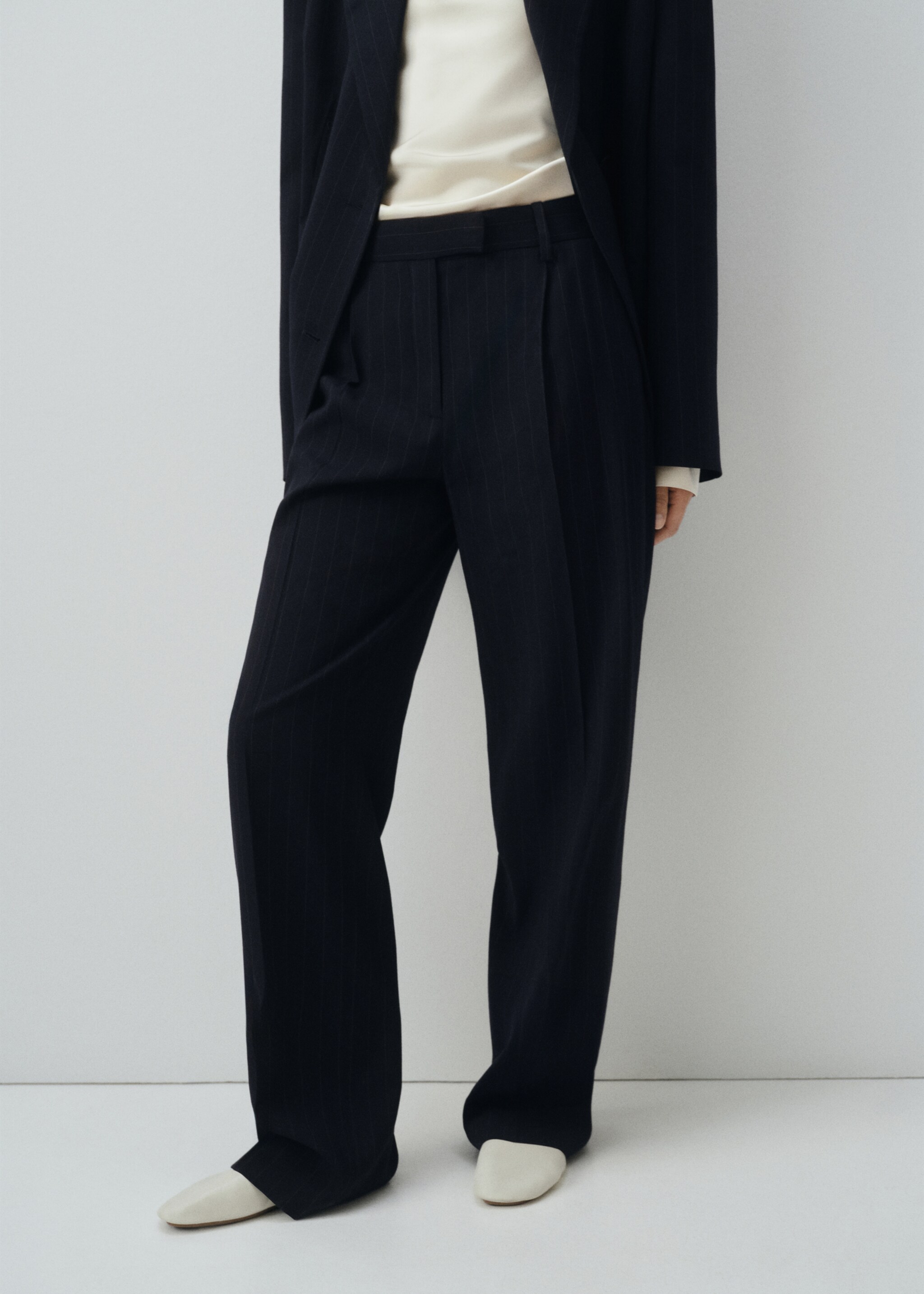 Pinstripe suit trousers - Medium plane, Navy. Ref: 17006369-00.