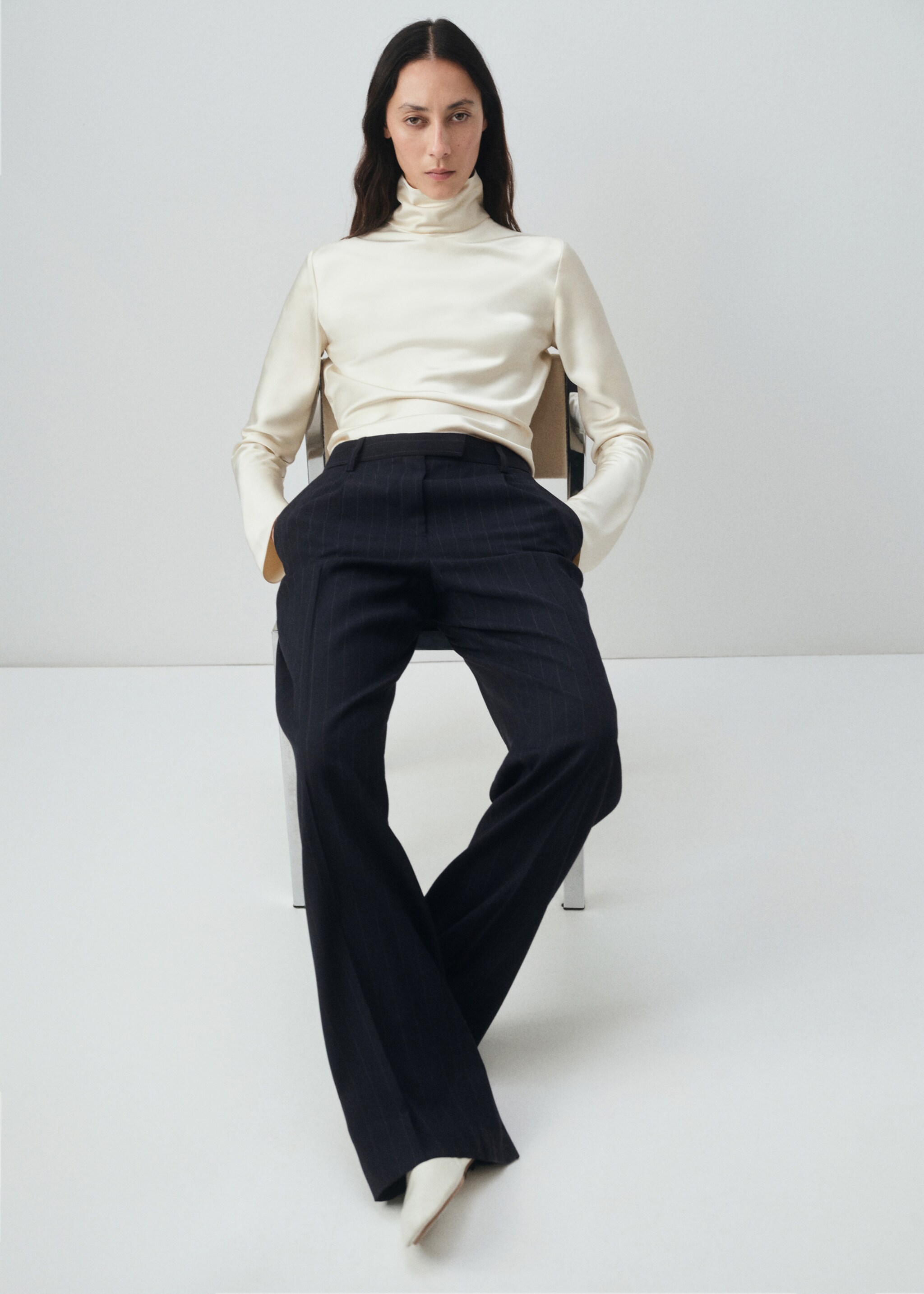 Pinstripe suit trousers - Details of the article 1, Navy. Ref: 17006369-00.