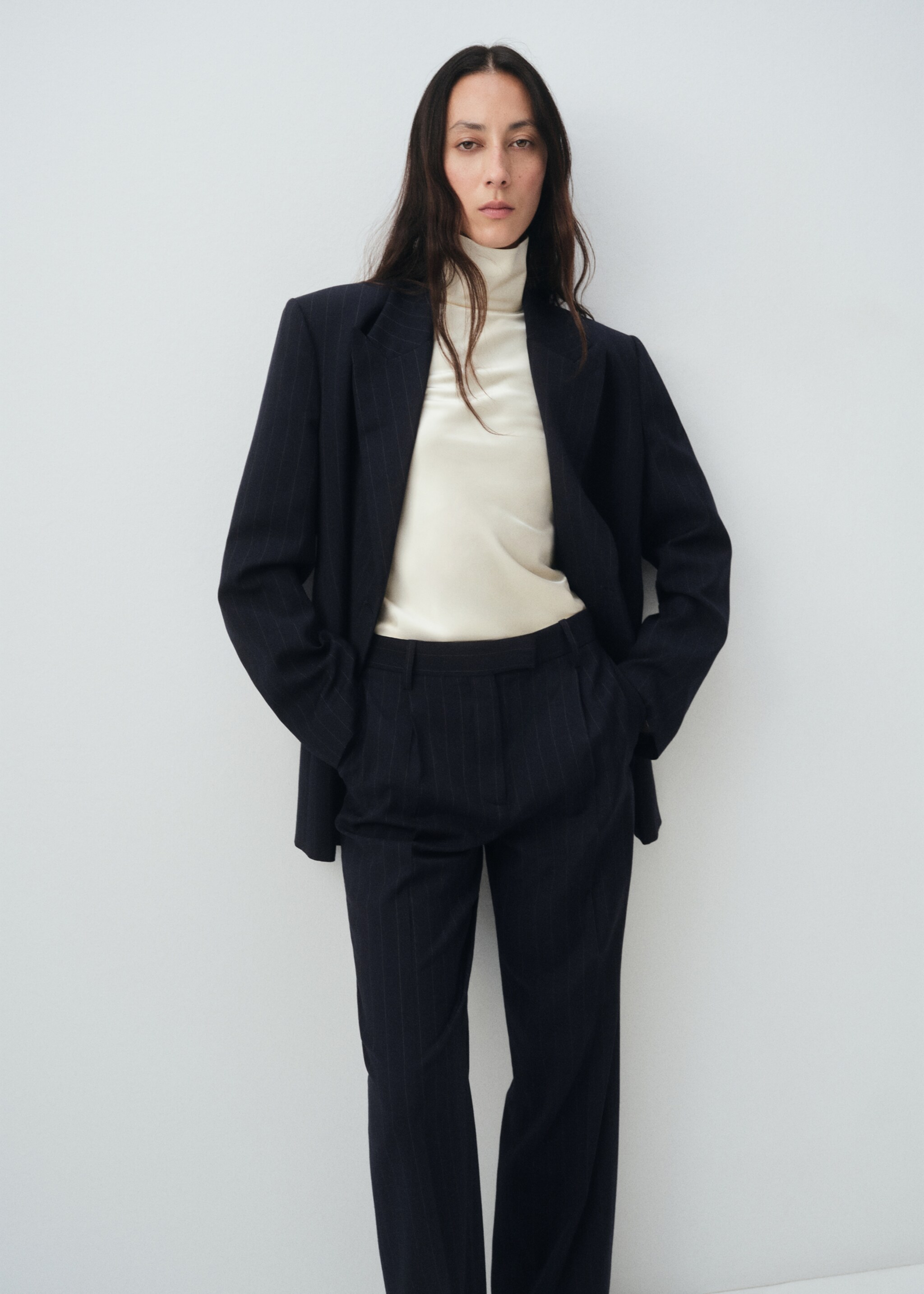 Pinstripe suit trousers - Details of the article 2, Navy. Ref: 17006369-00.