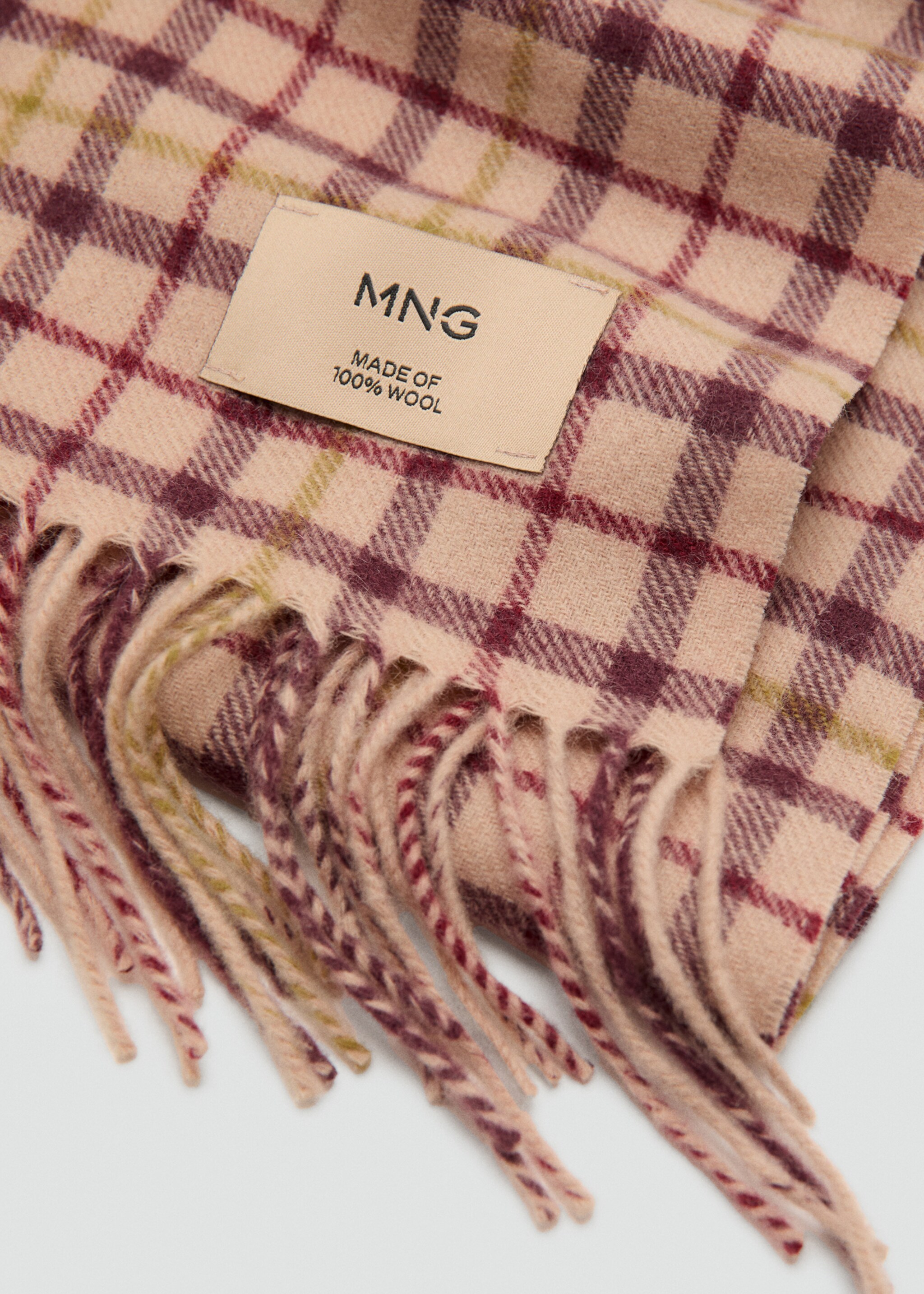 Woollen check scarf - Medium plane, Burgundy. Ref: 17006739-00.