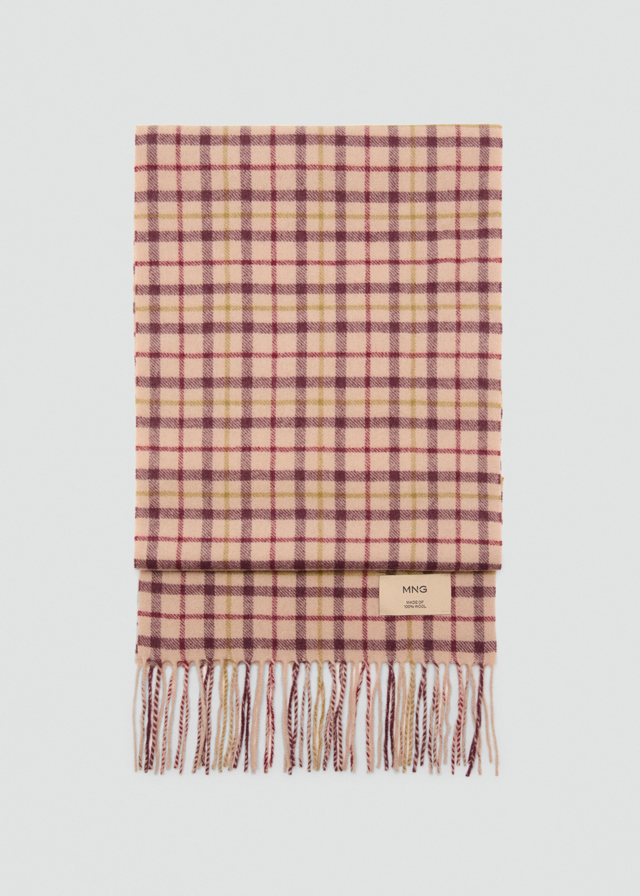 Woollen check scarf - Article without model, Burgundy. Ref: 17006739-00.