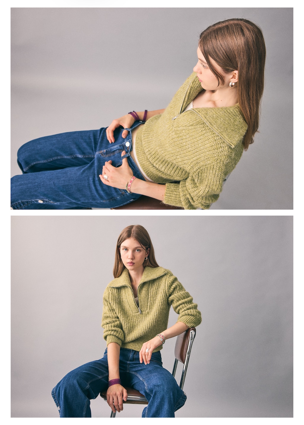 Knitted sweater with perkins neck