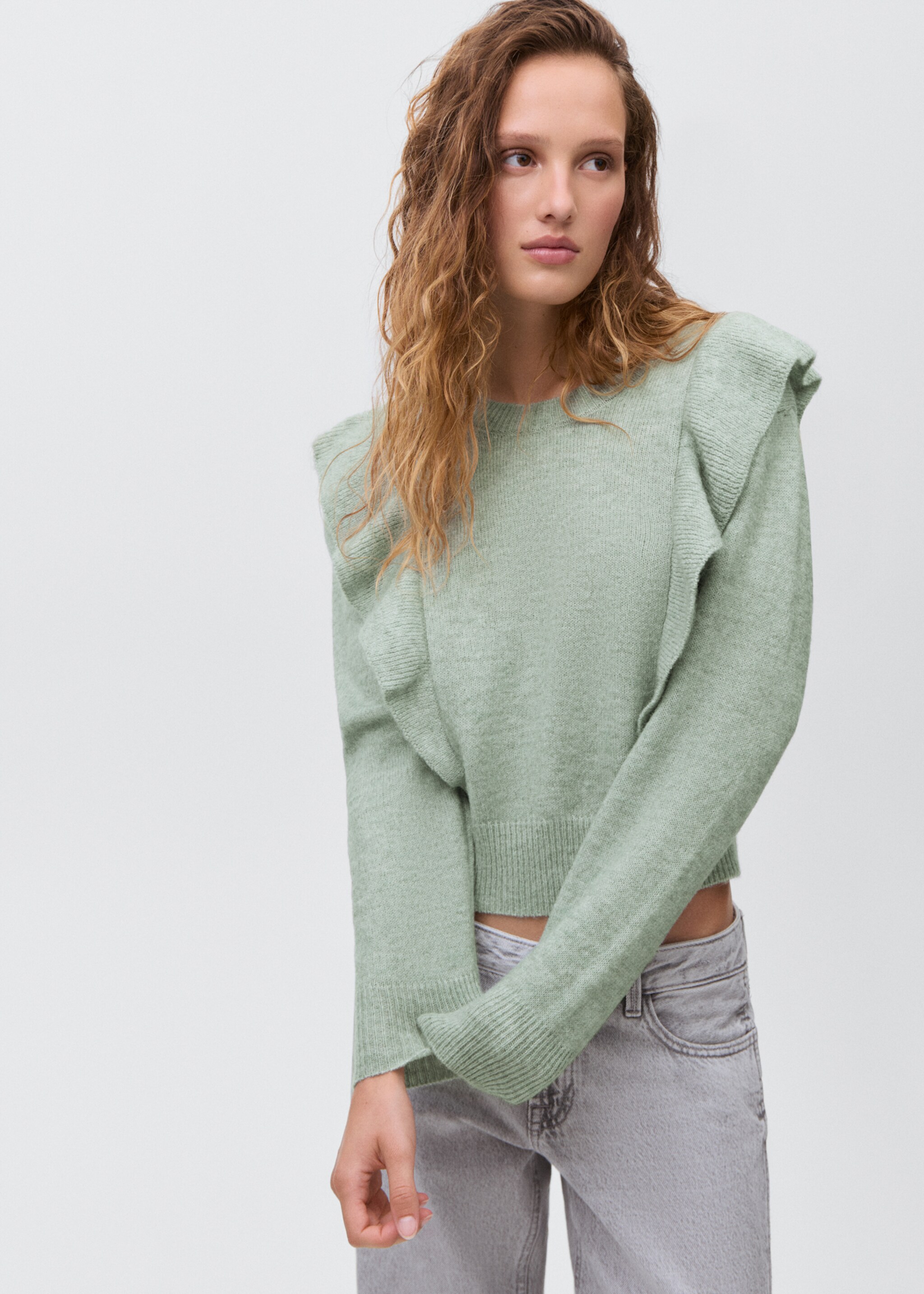 Ruffle knitted sweater - Medium plane, Green. Ref: 17007131-00.