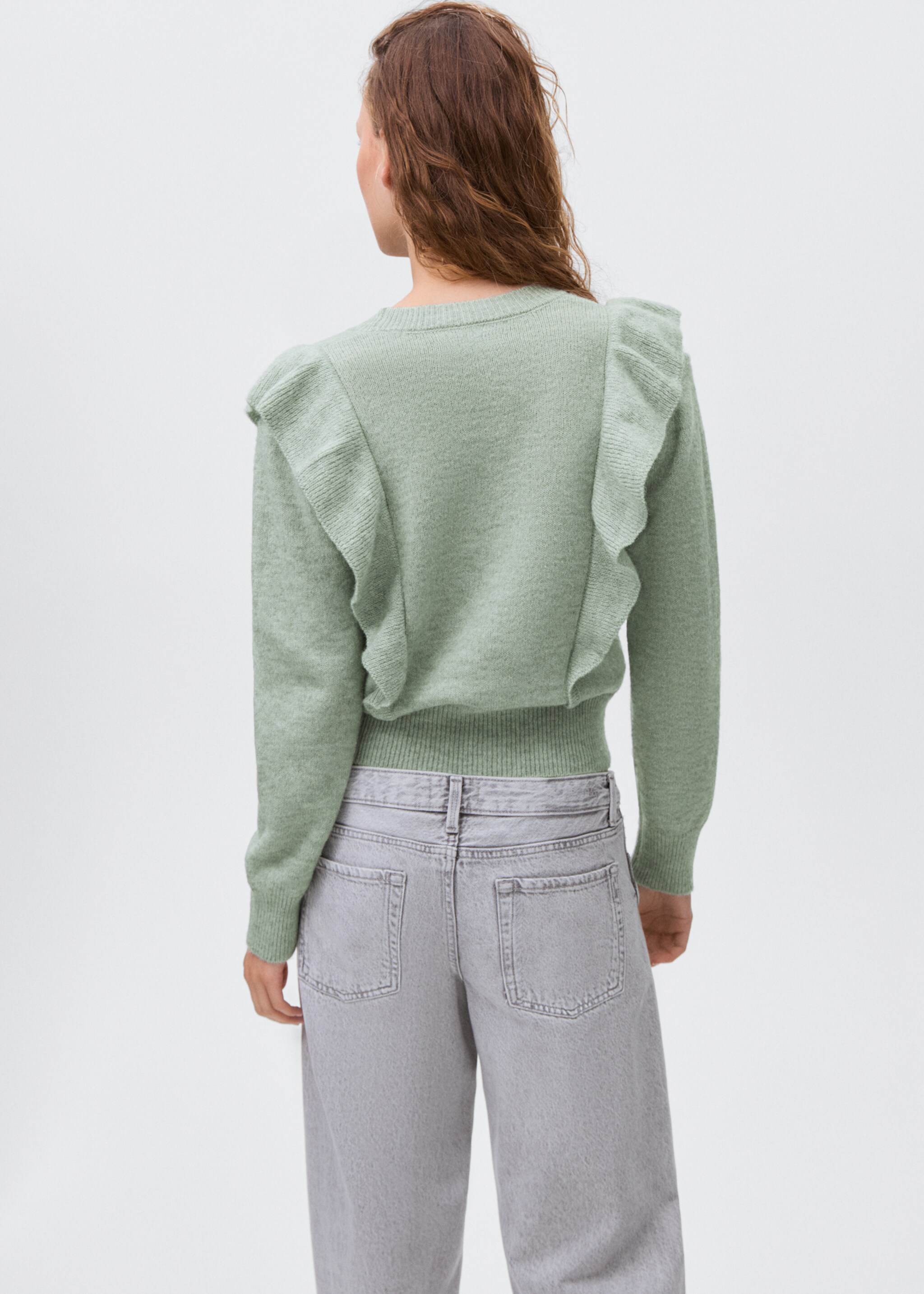 Ruffle knitted sweater - Reverse of the article, Green. Ref: 17007131-00.