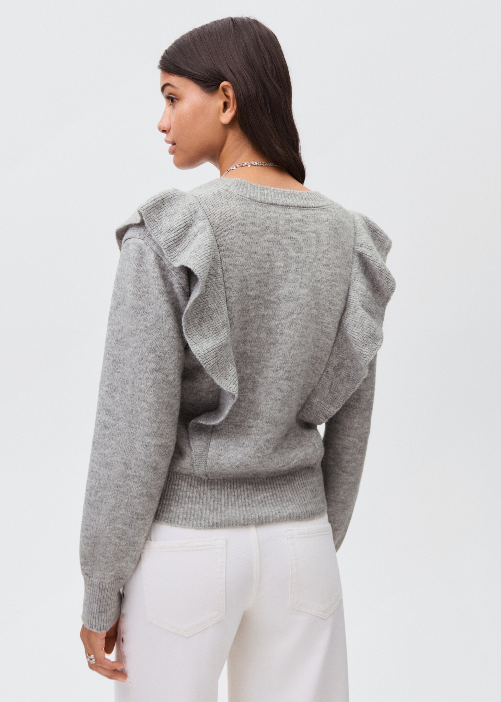Ruffle knitted sweater - Reverse of the article, Medium Heather Grey. Ref: 17007132-00.