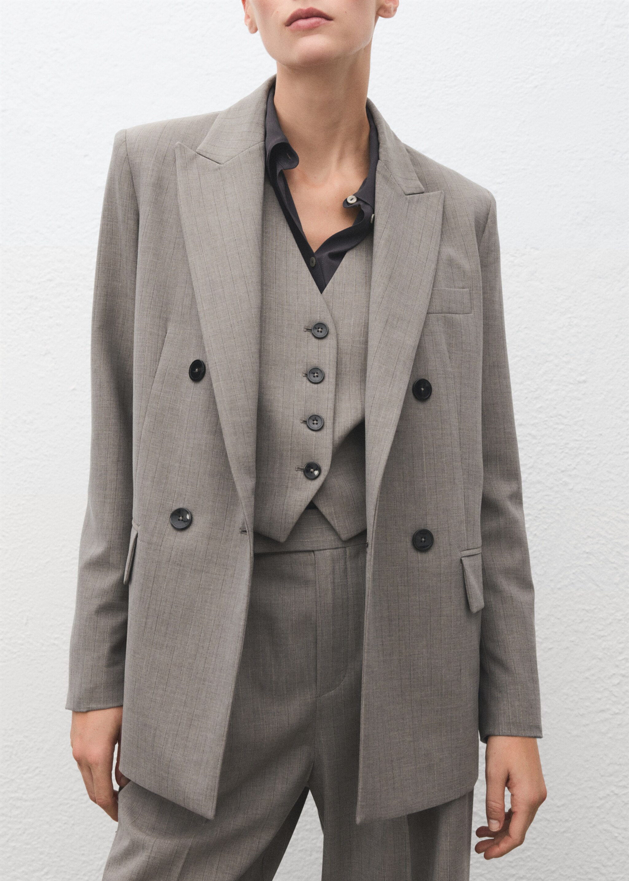 Double-breasted wool blend suit jacket - Medium plane, Grey. Ref: 17007142-00.