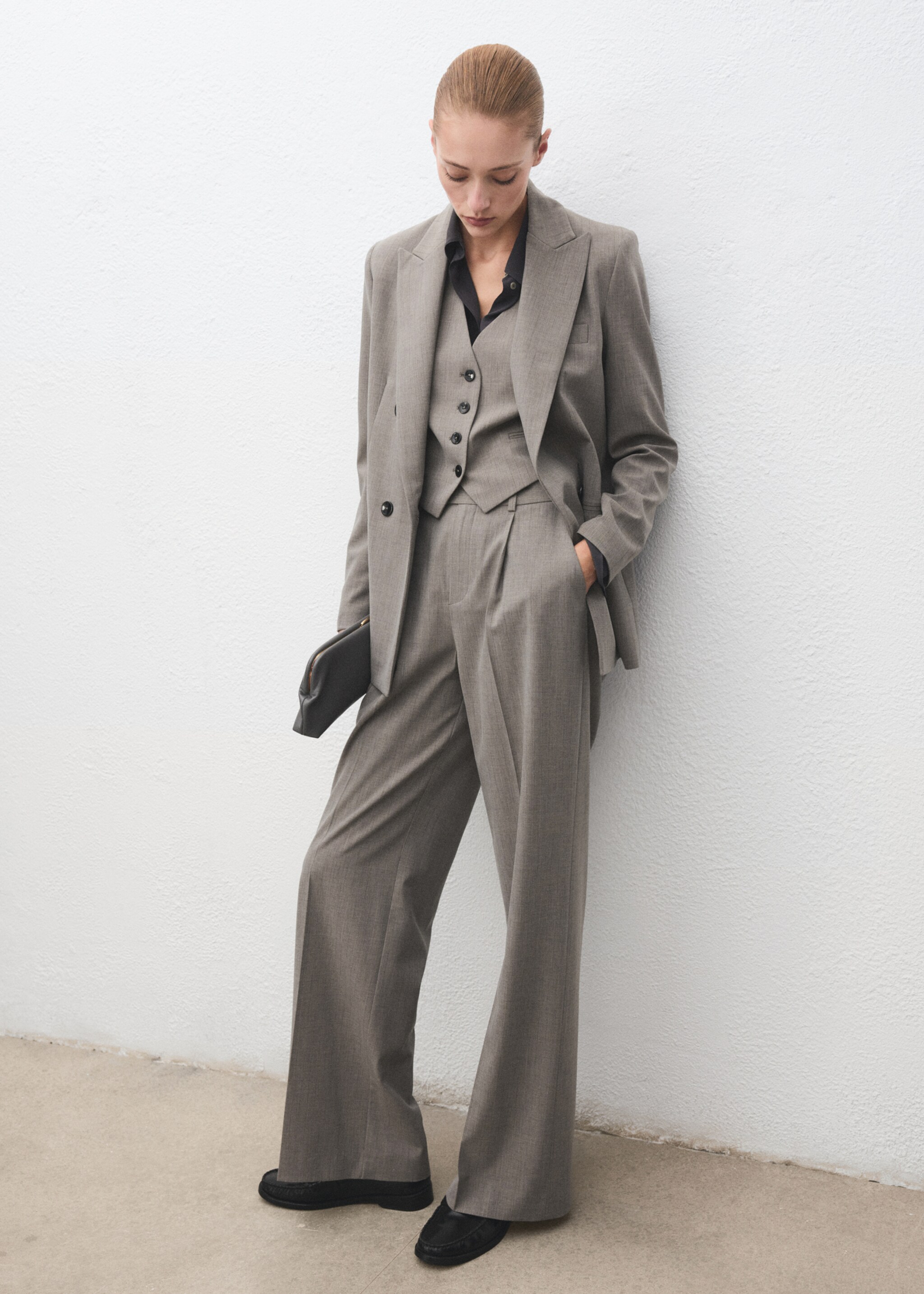 Double-breasted wool blend suit jacket - Details of the article 1, Grey. Ref: 17007142-00.