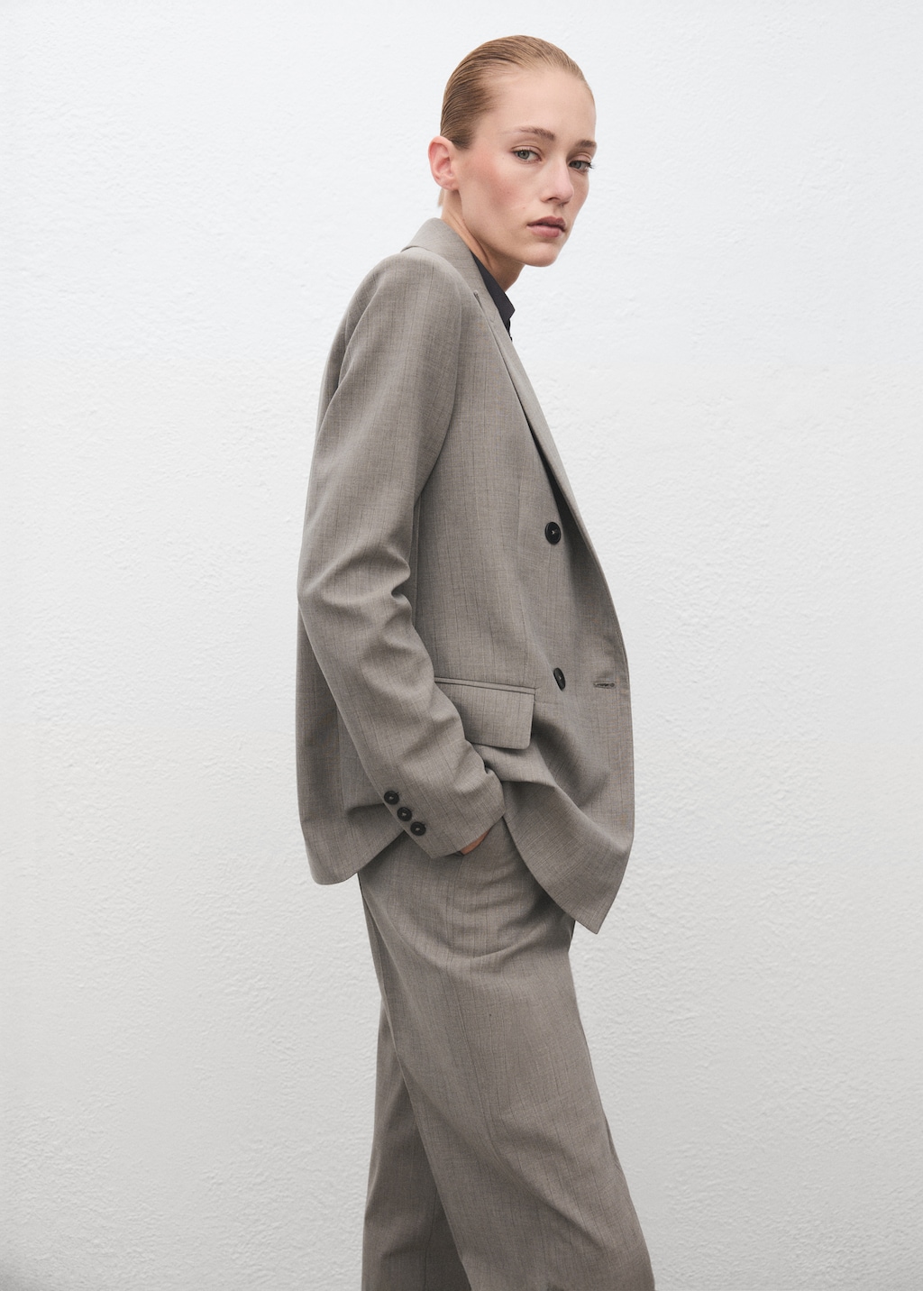 Double-breasted wool blend blazer