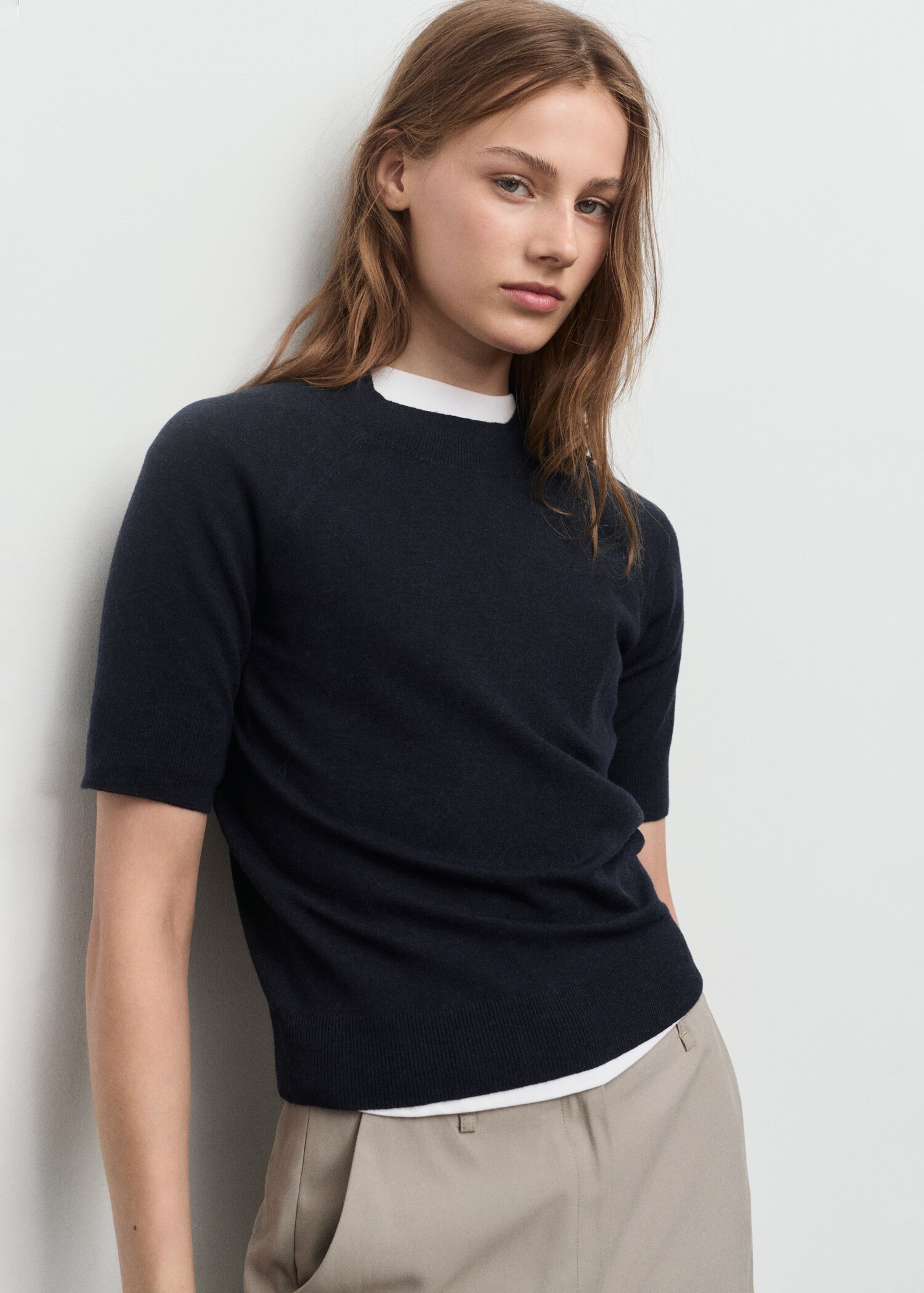 Pull laine mélangée manches courtes - Plan moyen