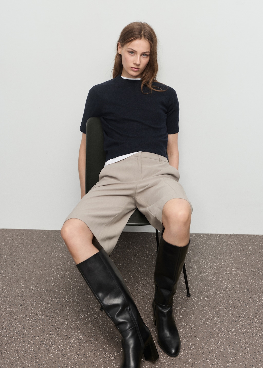 Short-sleeved wool-blend sweater