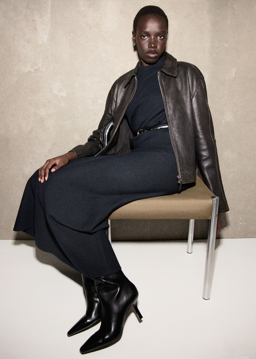 Short-sleeved wool-blend sweater