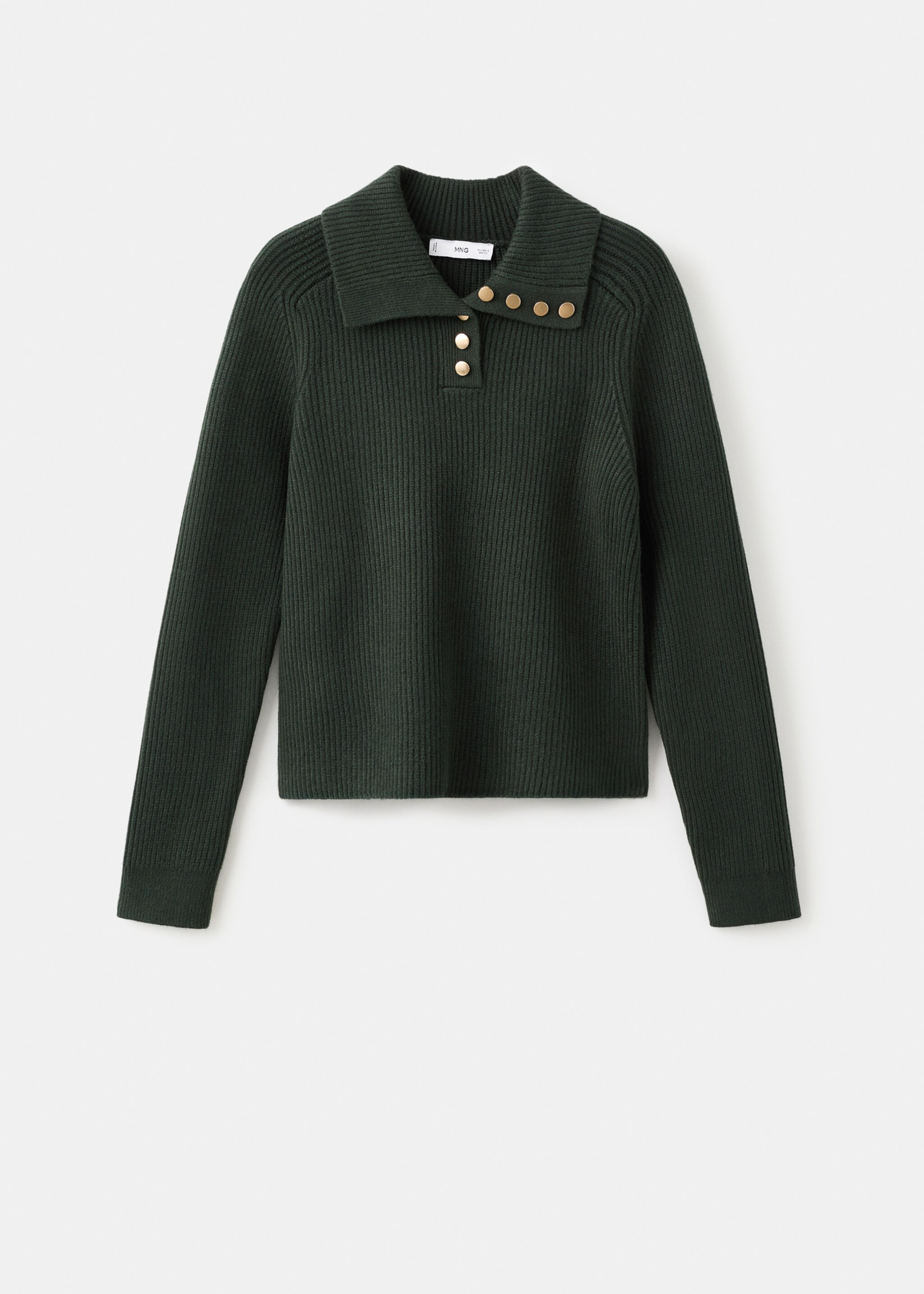 Pull en maille côtelée à col polo et boutons - Article sans modèle, Vert foncé. Ref: 17007786-00.