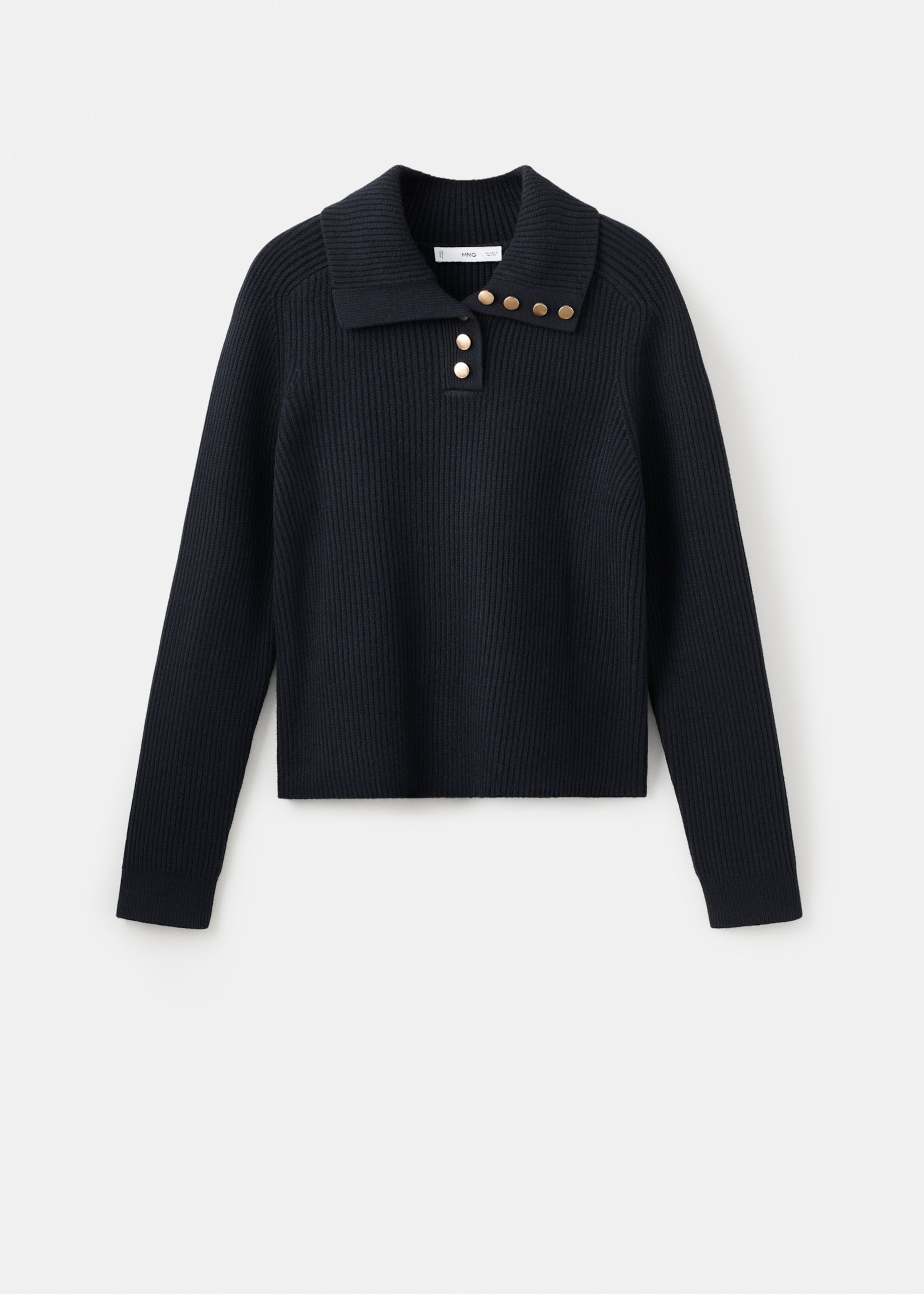 Ribbed polo-neck sweater with buttons - Article without model, Dark Navy. Ref: 17007786-00.