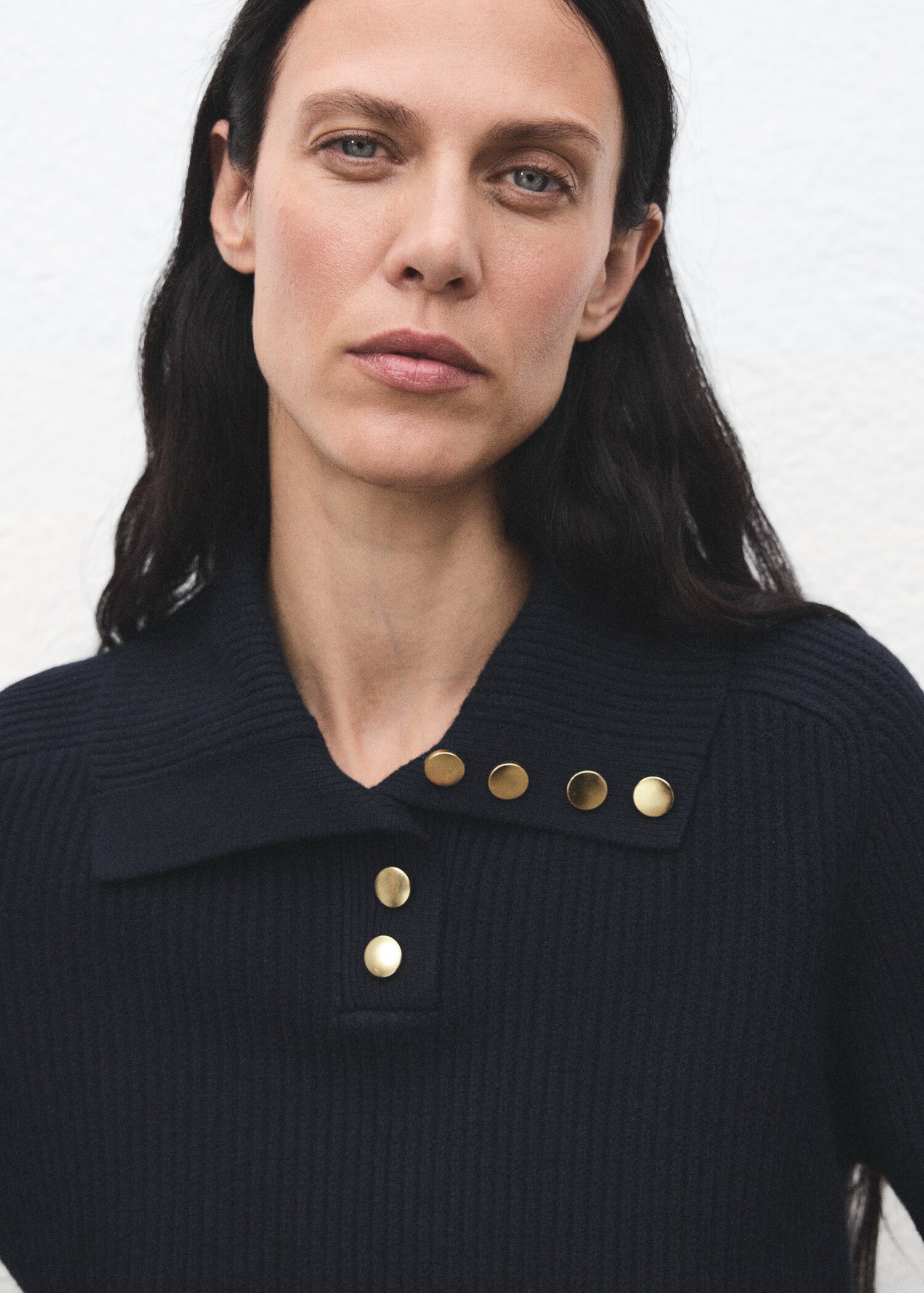 Ribbed polo neck sweater with buttons - Details of the article 1