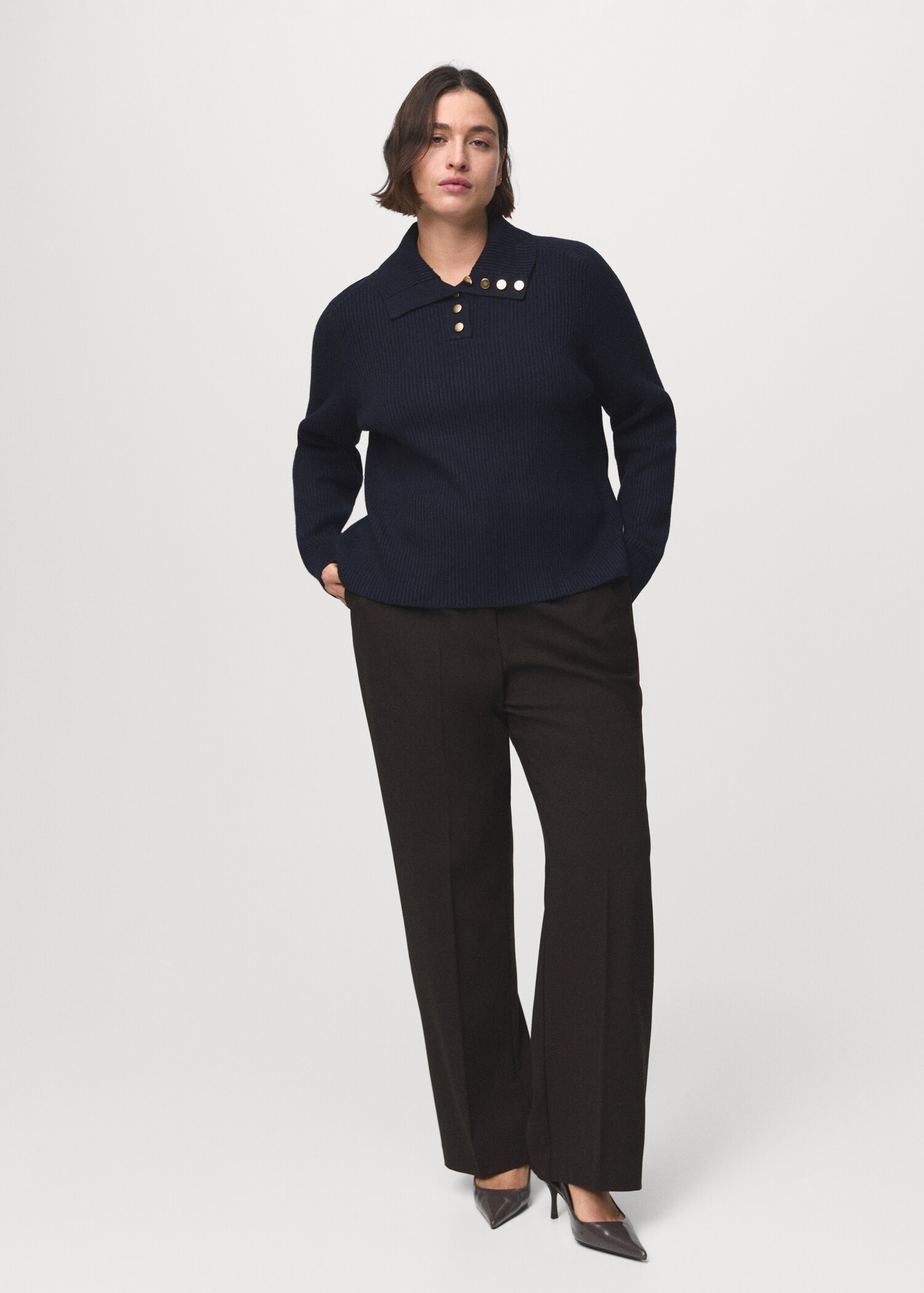 Ribbed polo neck sweater with buttons - Details of the article 3