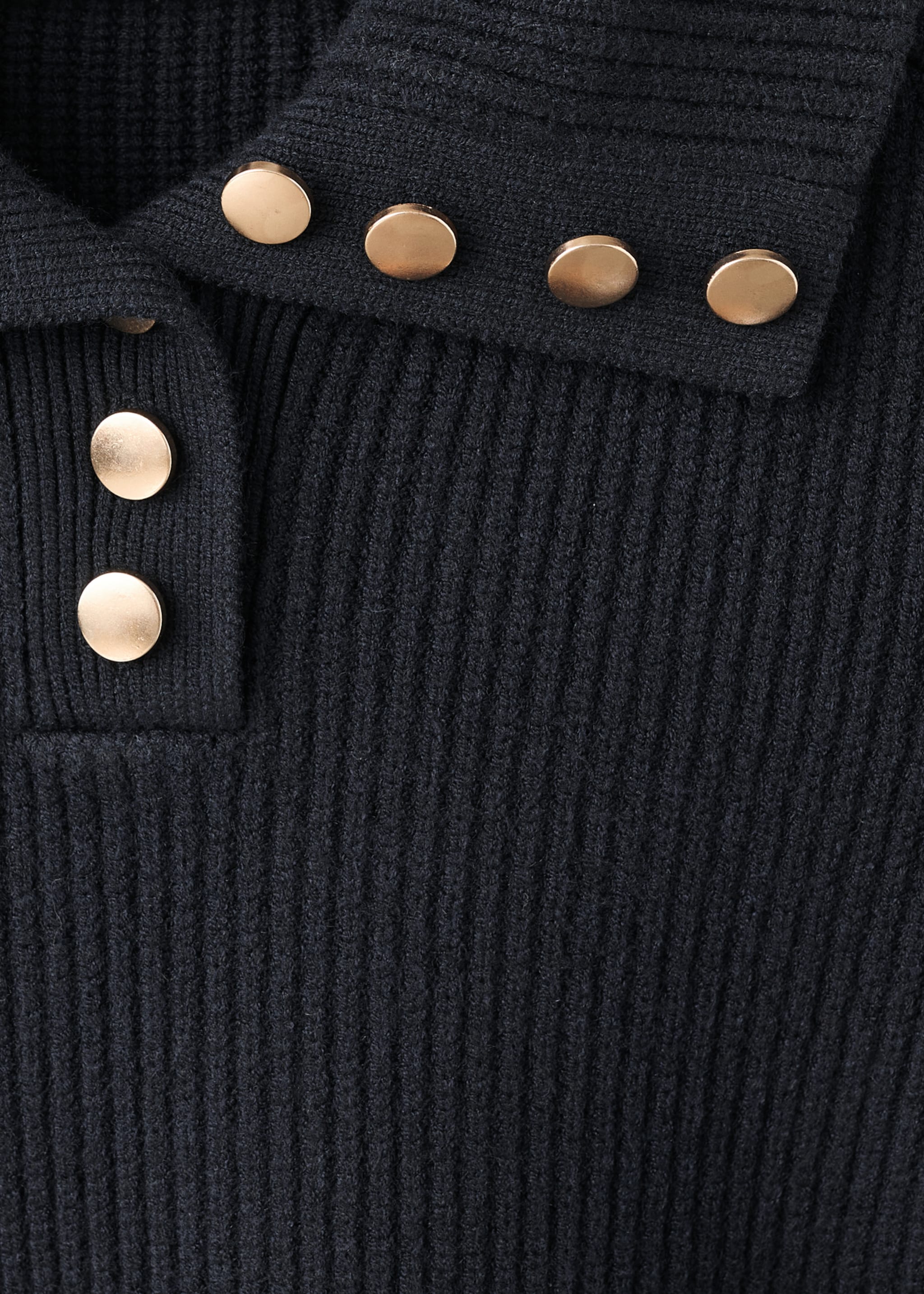 Ribbed polo-neck sweater with buttons - Details of the article 8, Dark Navy. Ref: 17007786-00.