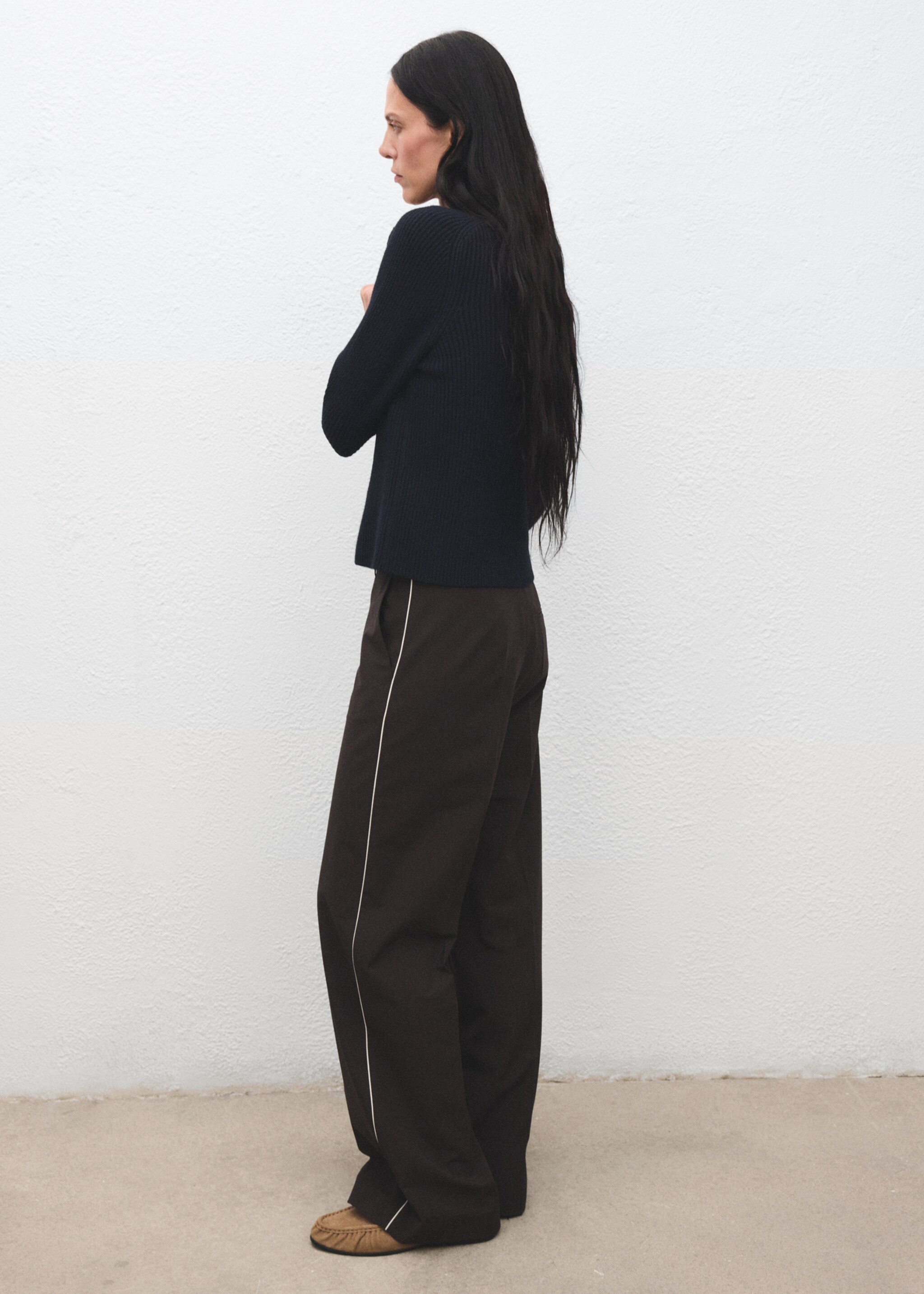 Ribbed polo-neck sweater with buttons - Reverse of the article, Dark Navy. Ref: 17007786-00.