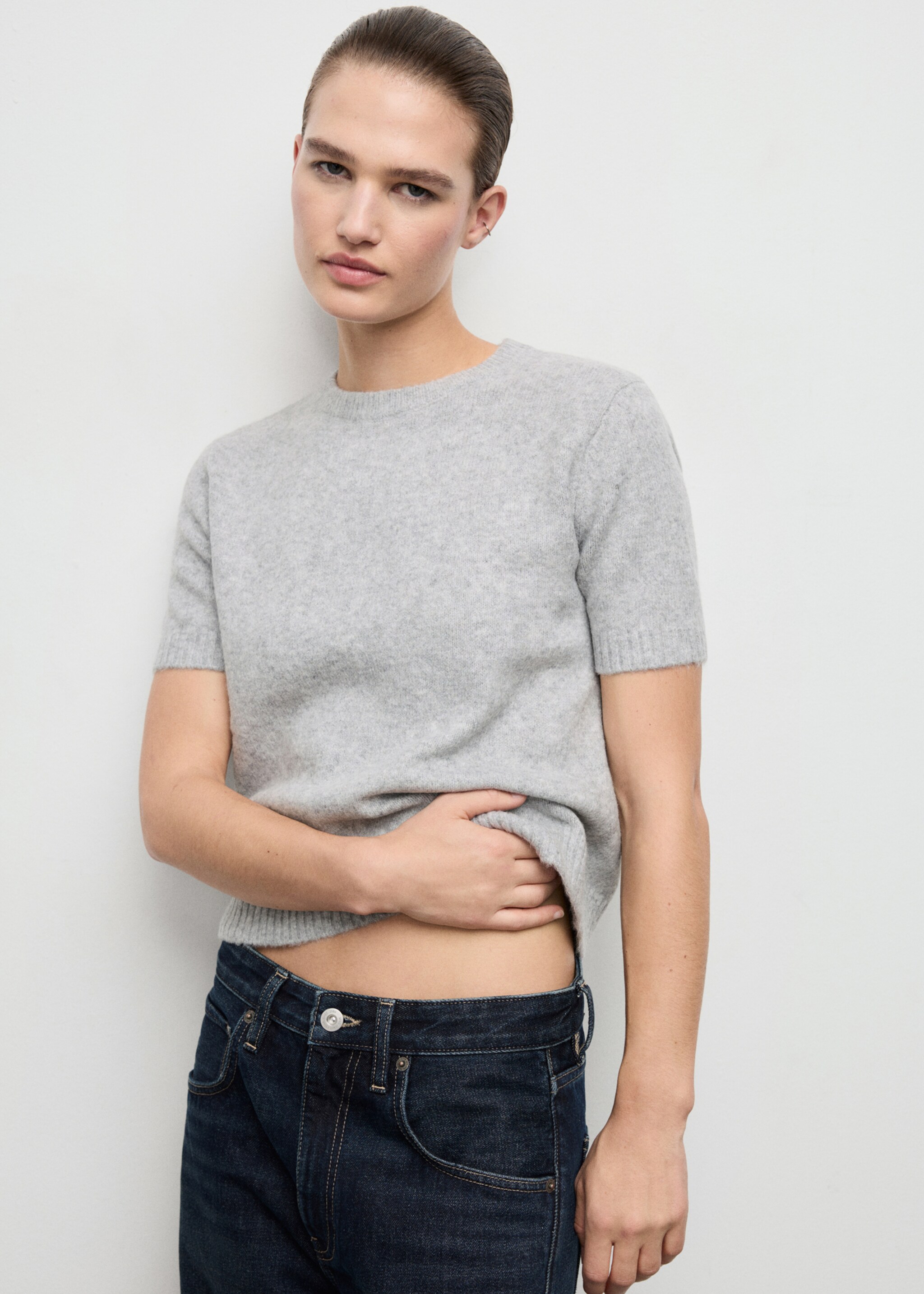 Short-sleeved knitted sweater - Medium plane, Medium Heather Grey. Ref: 17007791-00.