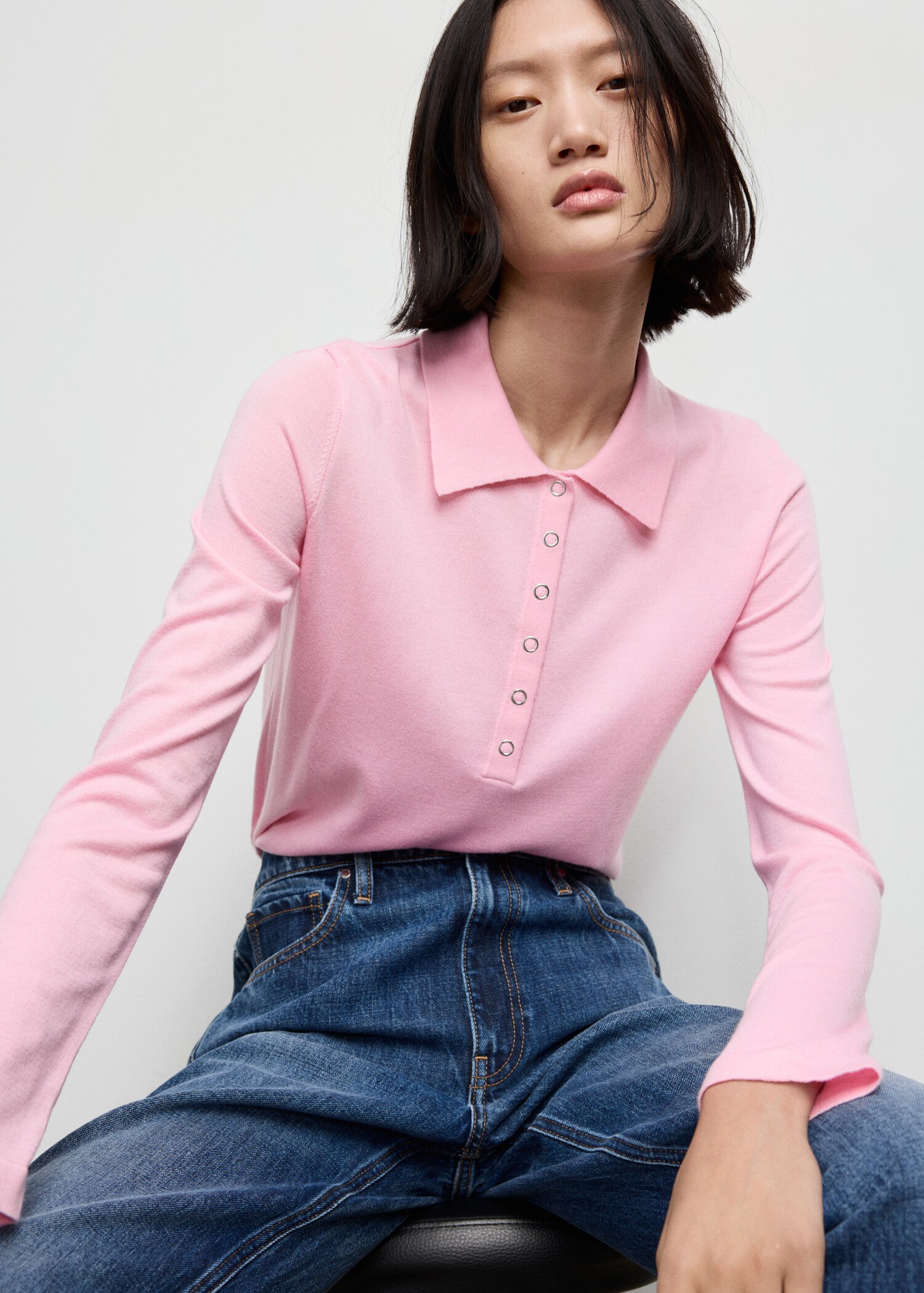 Jersey cuello polo manga larga - Plano medio