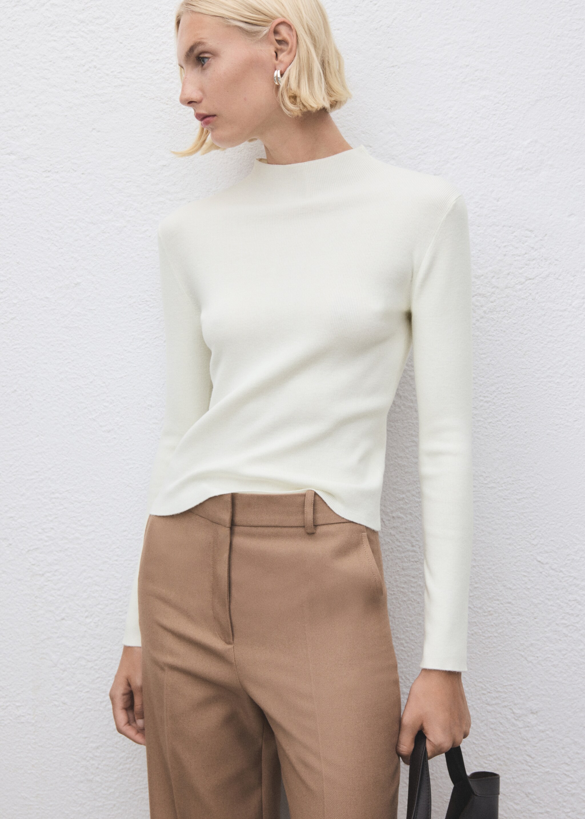 Fitted sweater with perkins neck - Medium plane, Ecru. Ref: 17007802-00.