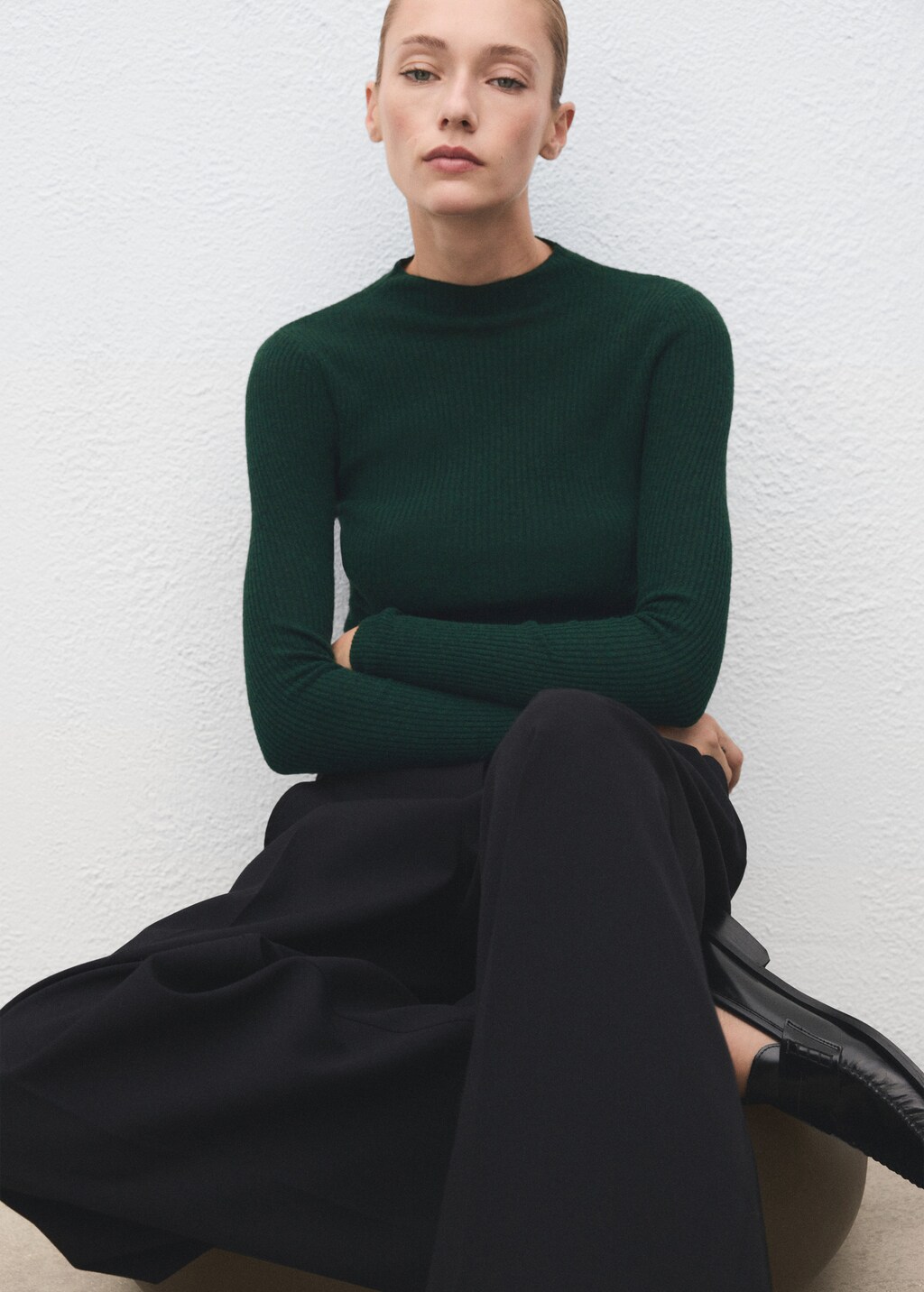 Mango Ribbed sweater with perkins neck