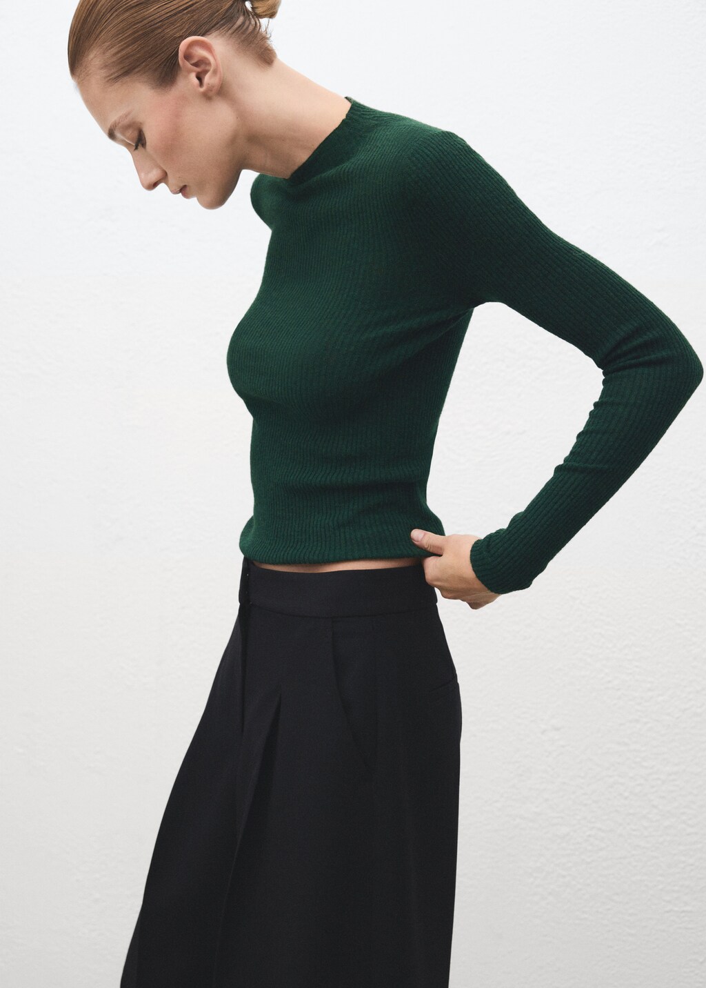 Mango Ribbed sweater with perkins neck