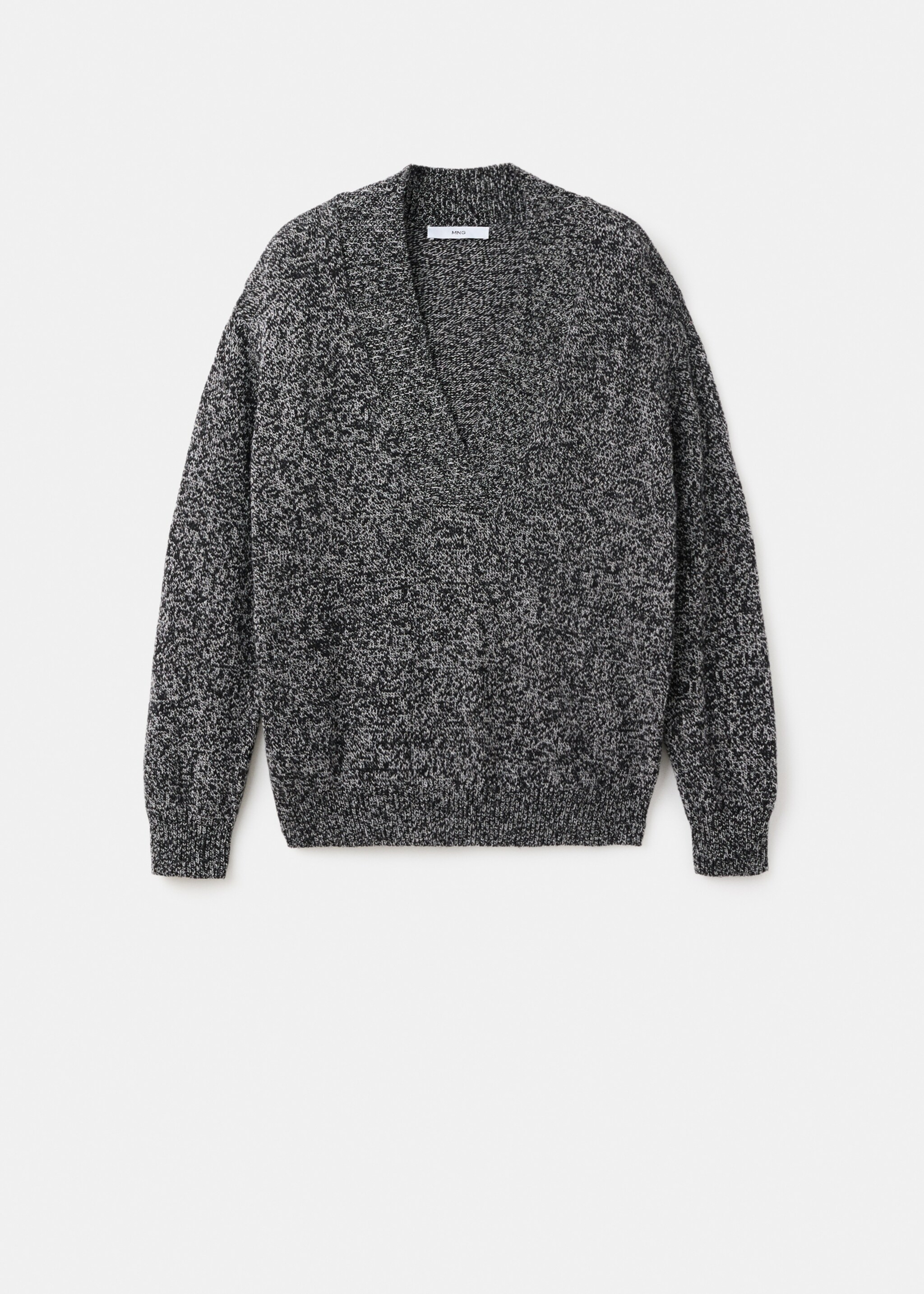 Pull chiné à col en V - Article sans modèle, Noir. Ref: 17007816-00.