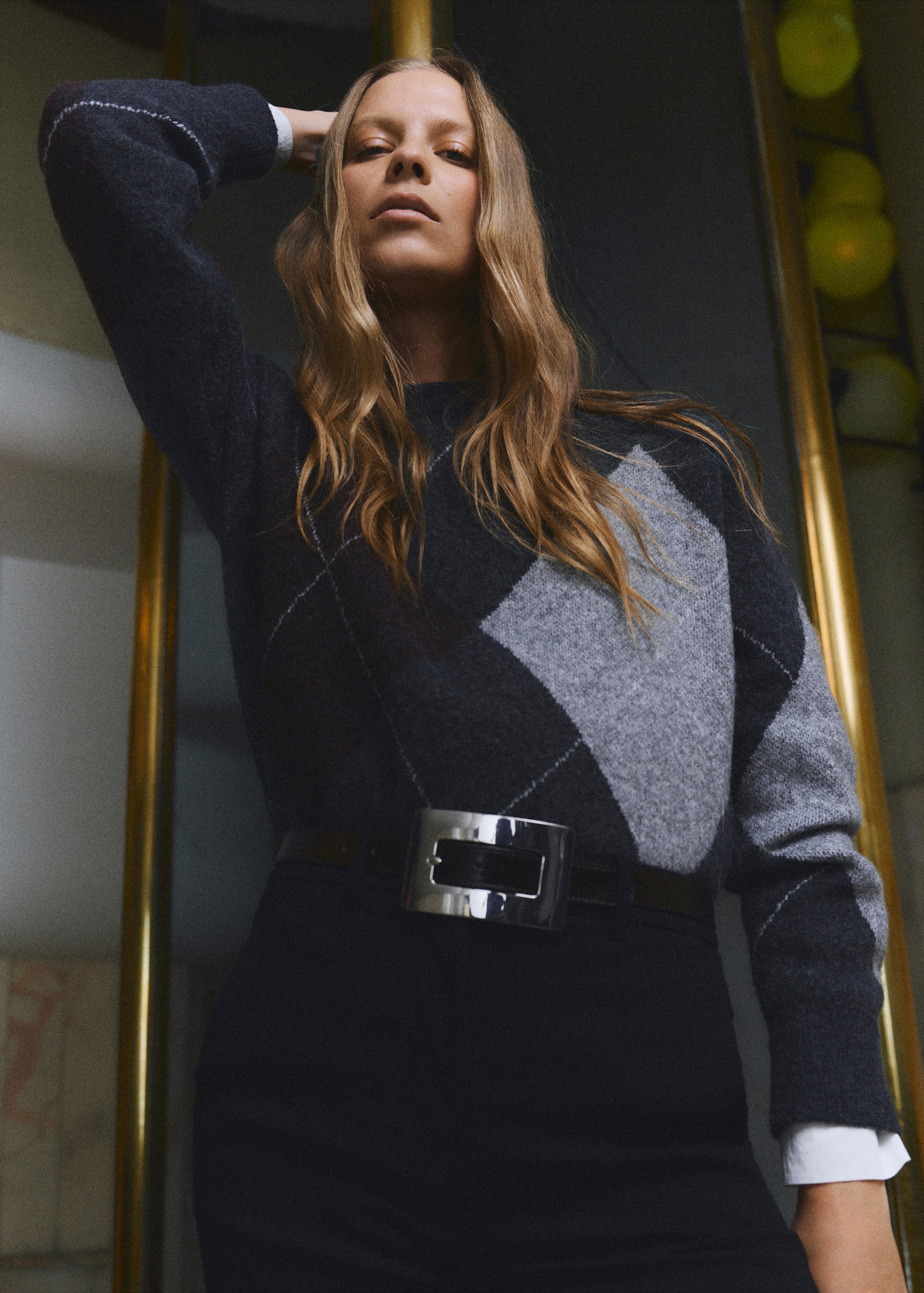 Diamond-patterned knit jumper - Medium plane
