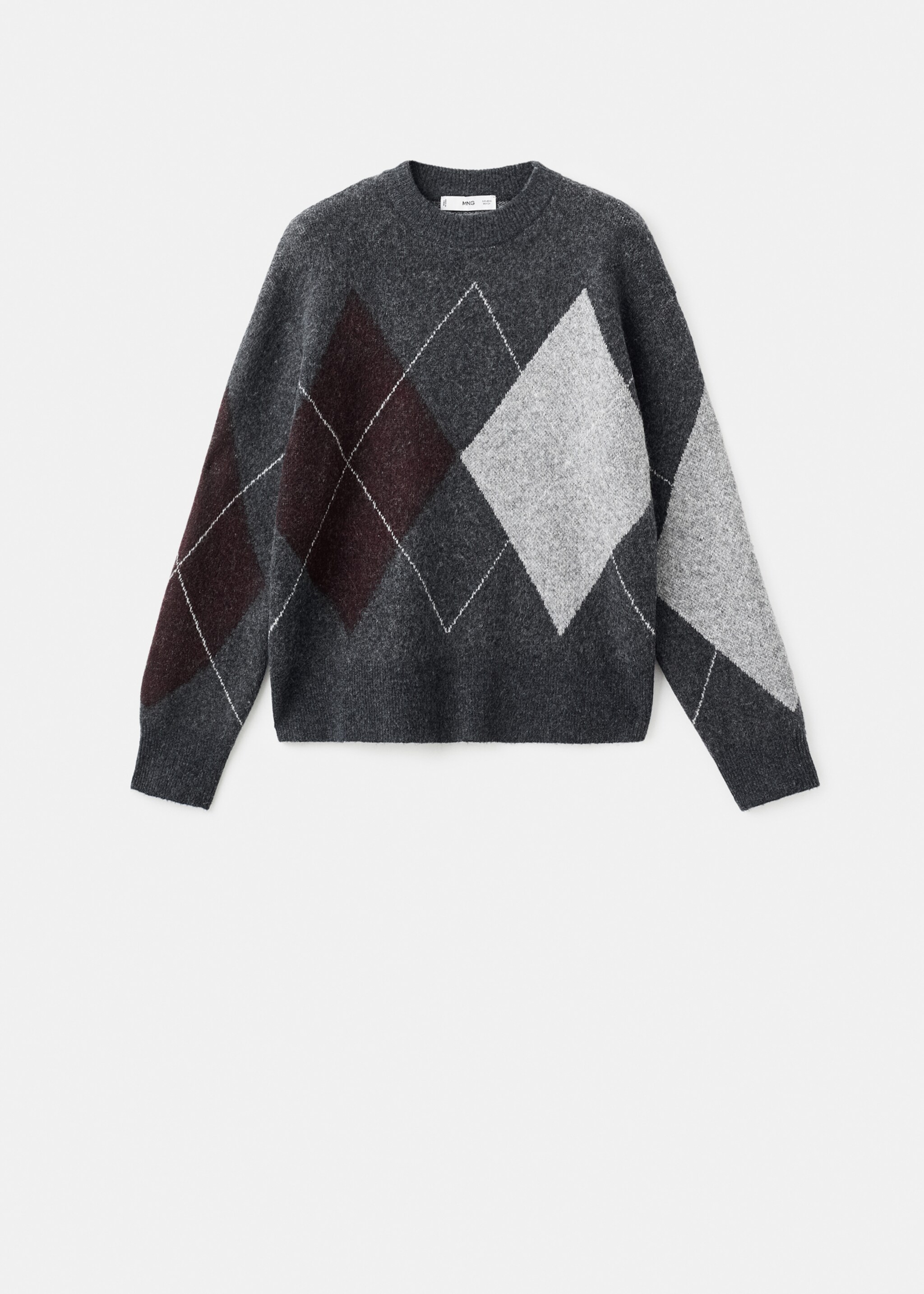 Diamond-patterned knit jumper - Article without model, Medium Heather Grey. Ref: 17007818-00.