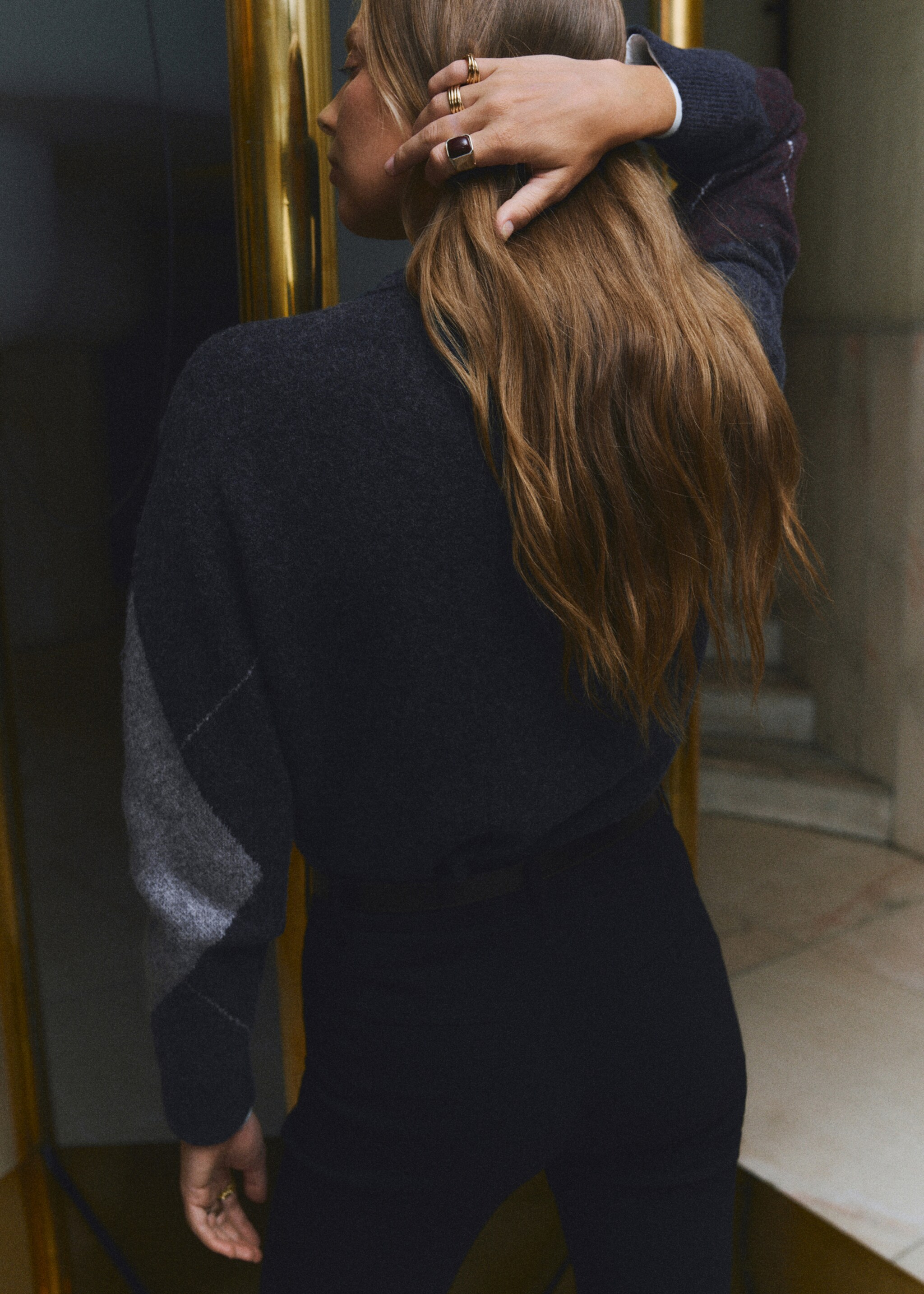 Diamond-patterned knit jumper - Reverse of the article, Medium Heather Grey. Ref: 17007818-00.
