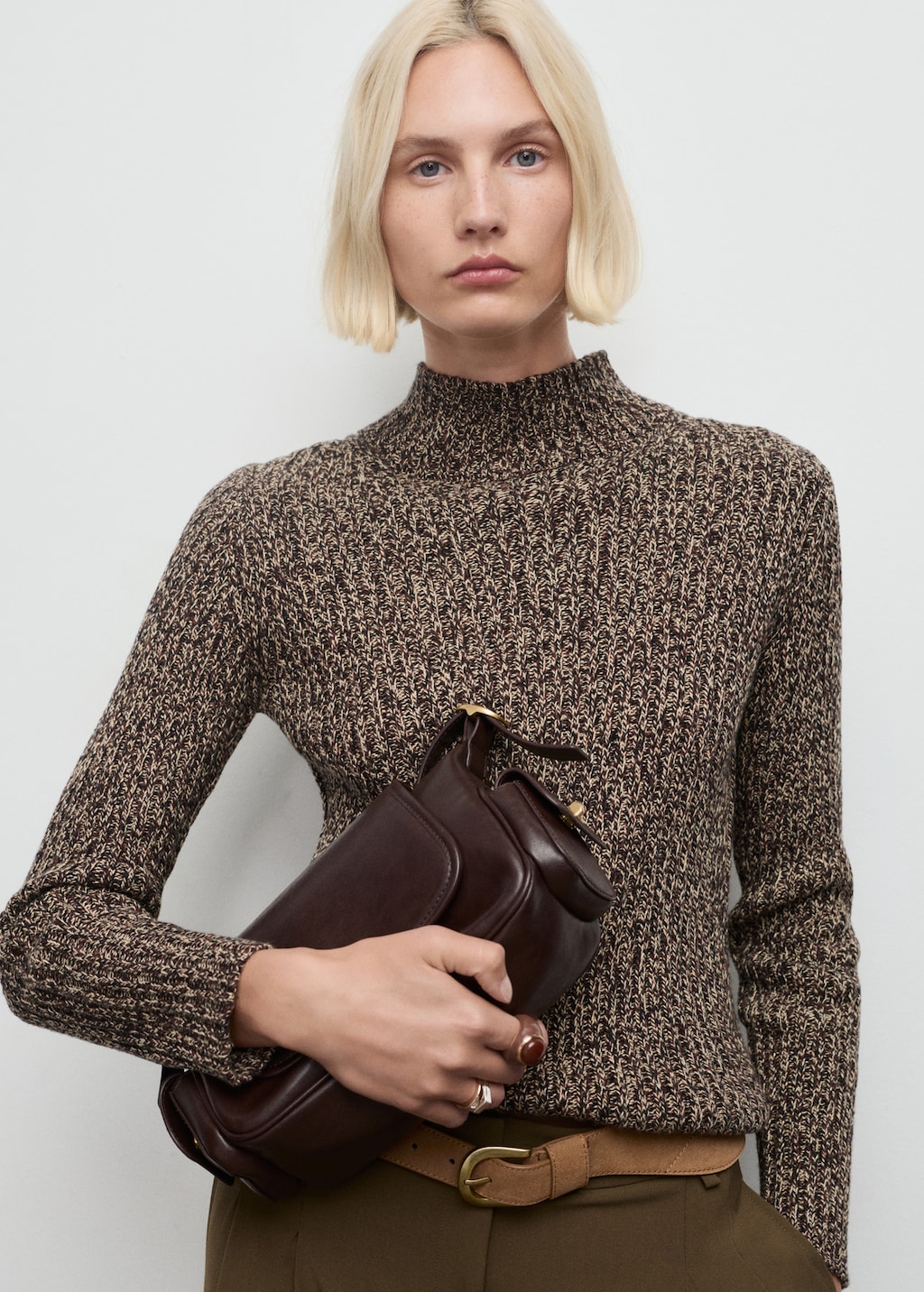Speckled perkins-neck sweater