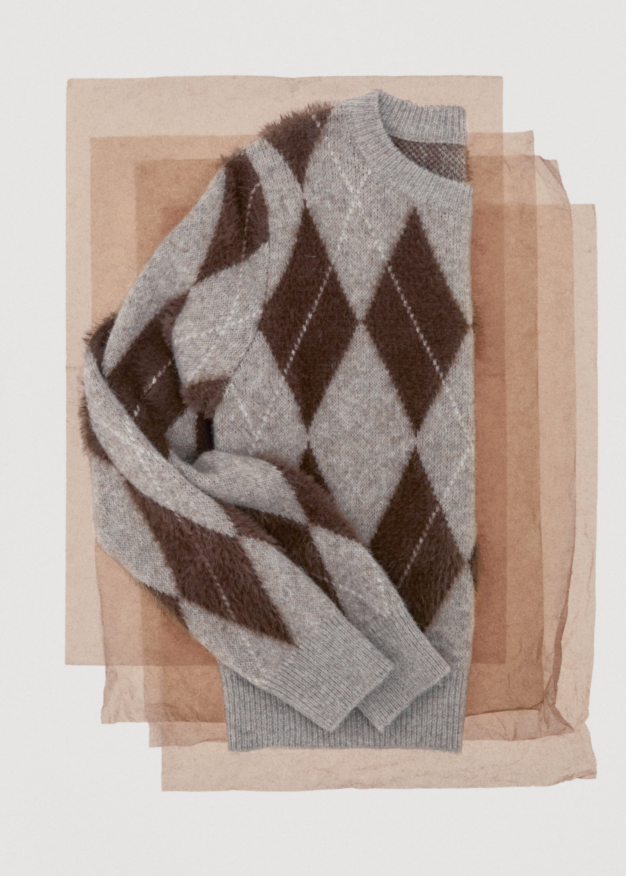 Argyle knit sweater - Details of the article 7, Light/Pastel Grey. Ref: 17007827-00.