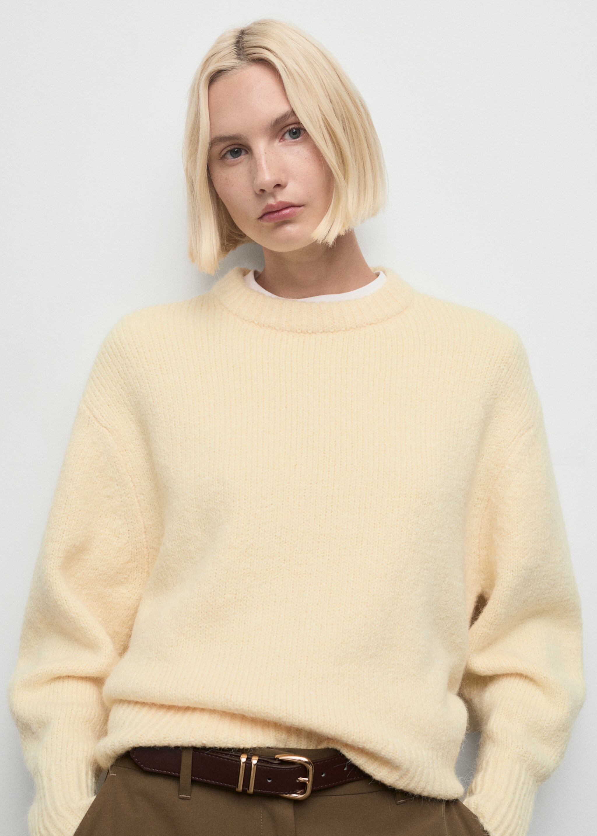 Chunky-knit sweater - Medium plane, Pastel Yellow. Ref: 17007828-00.