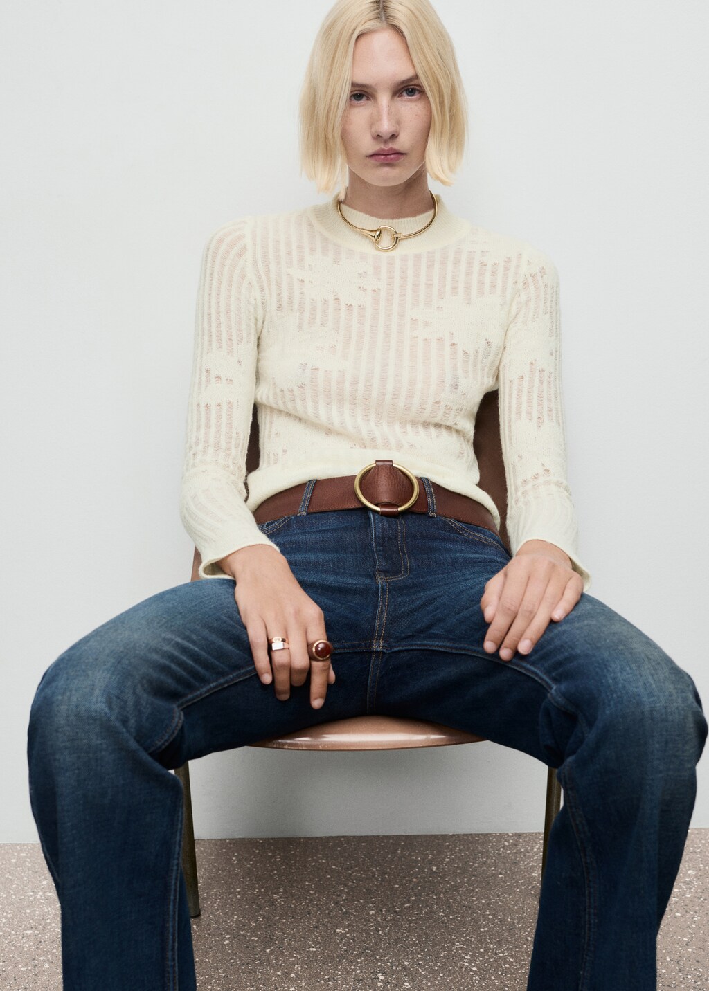 Openwork knitted floral sweater