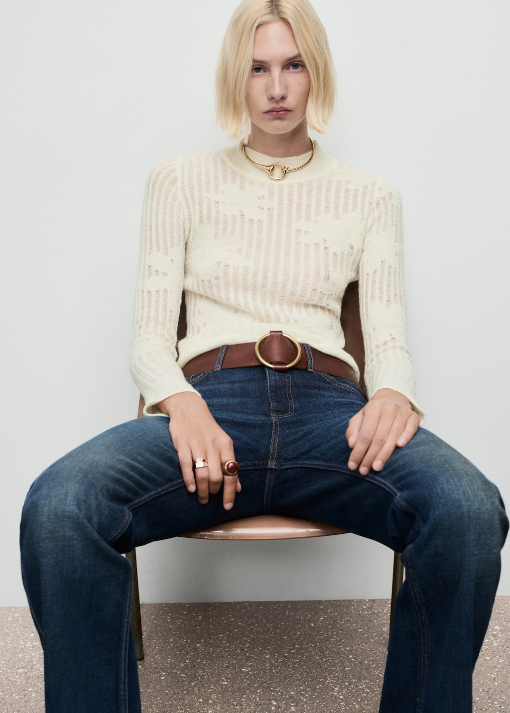 Openwork knitted floral sweater