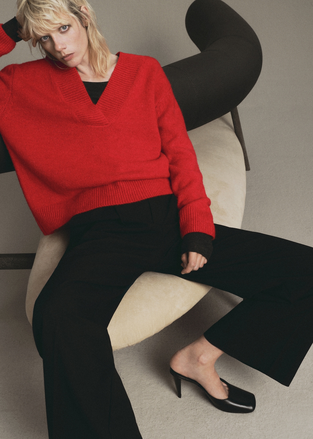 Chunky-knit V-neck sweater