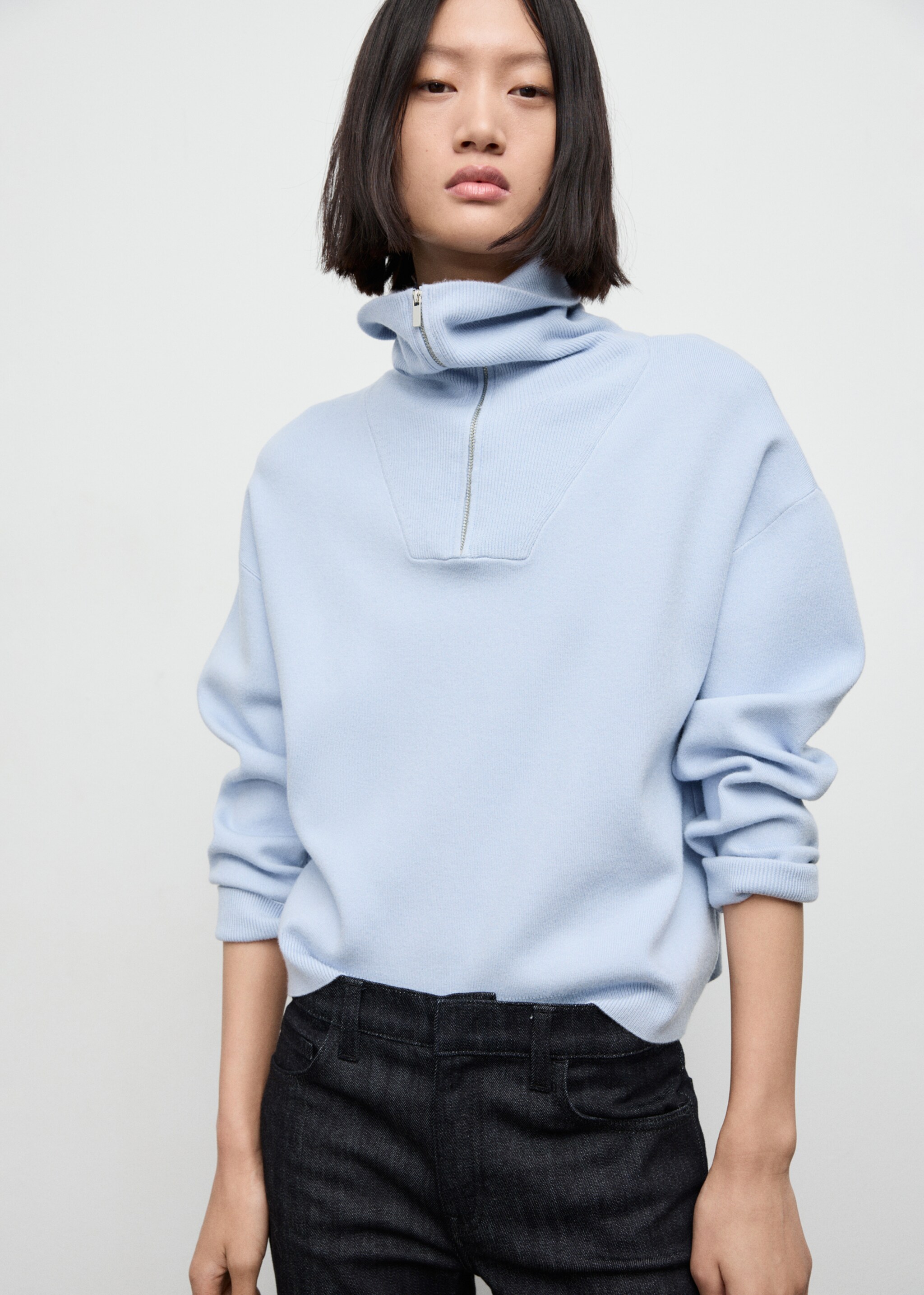 Turtleneck sweater with zip - Medium plane, Sky Blue. Ref: 17007833-00.