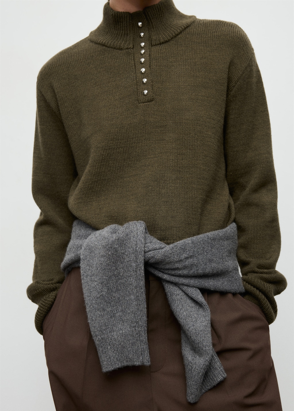 Mango Perkins-neck sweater with button