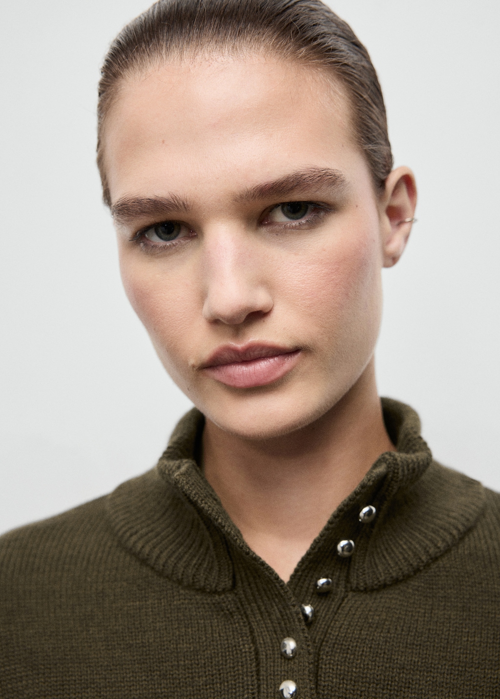 Mango Perkins-neck sweater with button