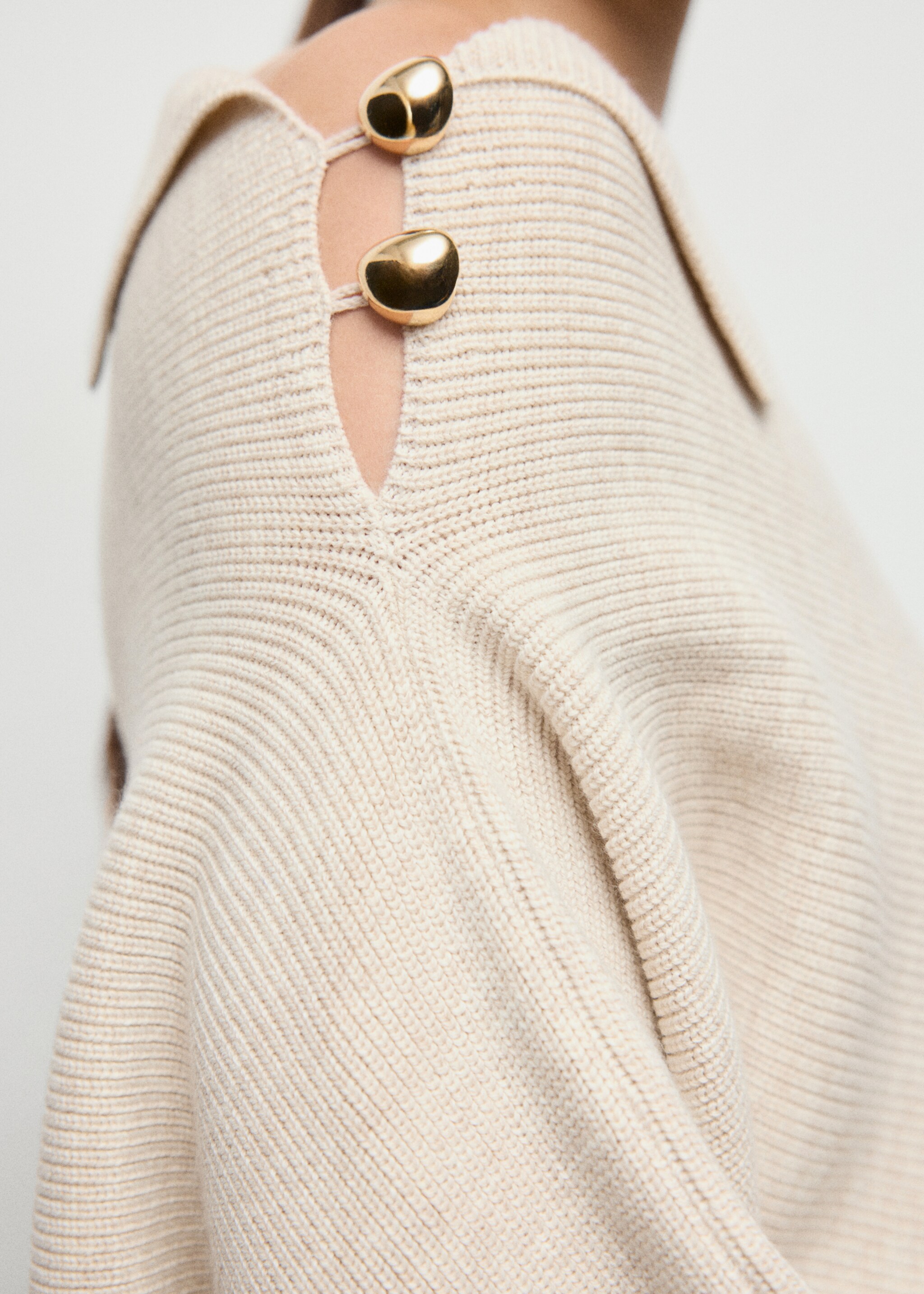 Sweater with asymmetrical neck and jewel buttons - Medium plane, Beige. Ref: 17007845-00.