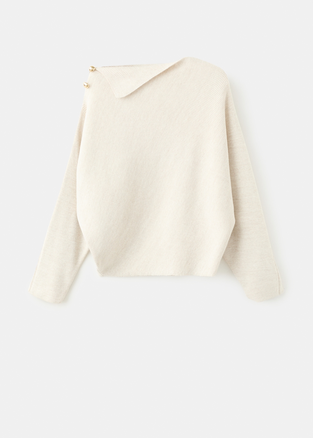 Sweater with asymmetrical neck and jewel buttons