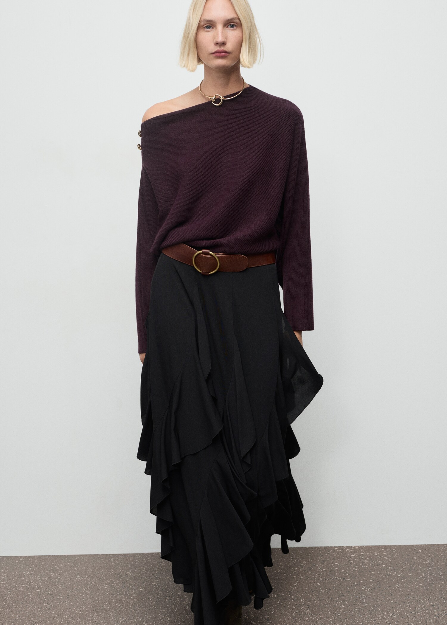Sweater with asymmetrical neck and jewel buttons - Details of the article 2