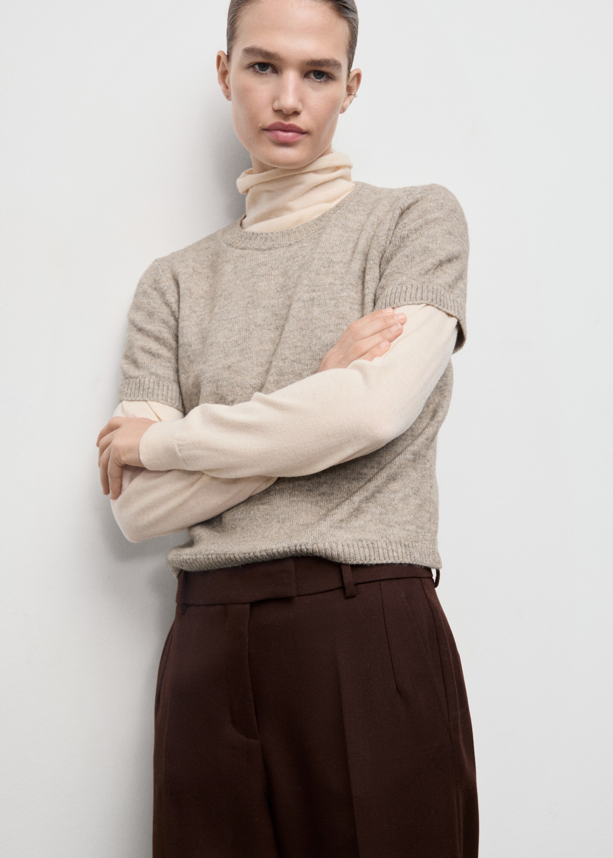 Short-sleeved knitted sweater - Medium plane, Light/Pastel Grey. Ref: 17007846-00.