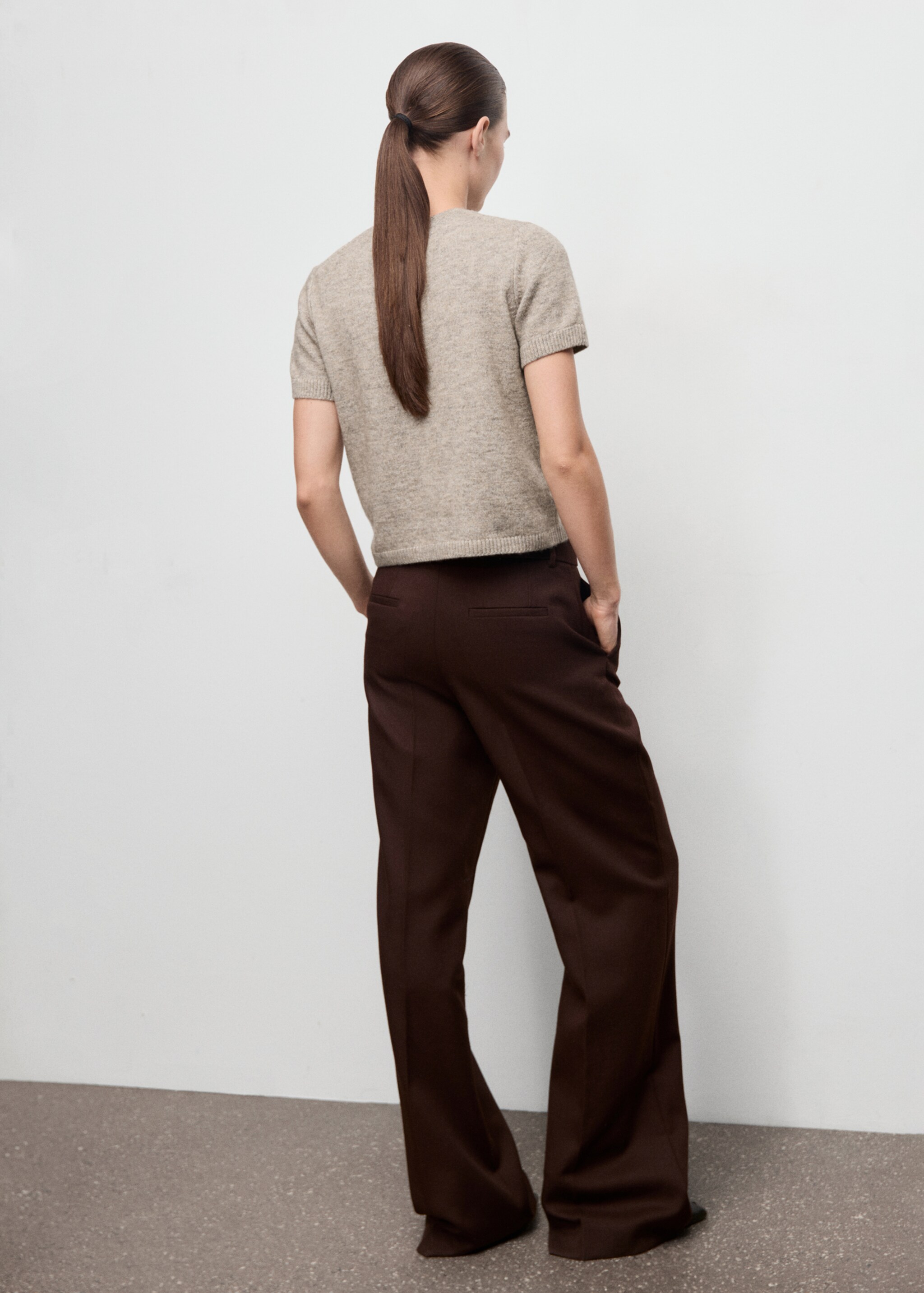 Short-sleeved knitted sweater - Reverse of the article, Light/Pastel Grey. Ref: 17007846-00.