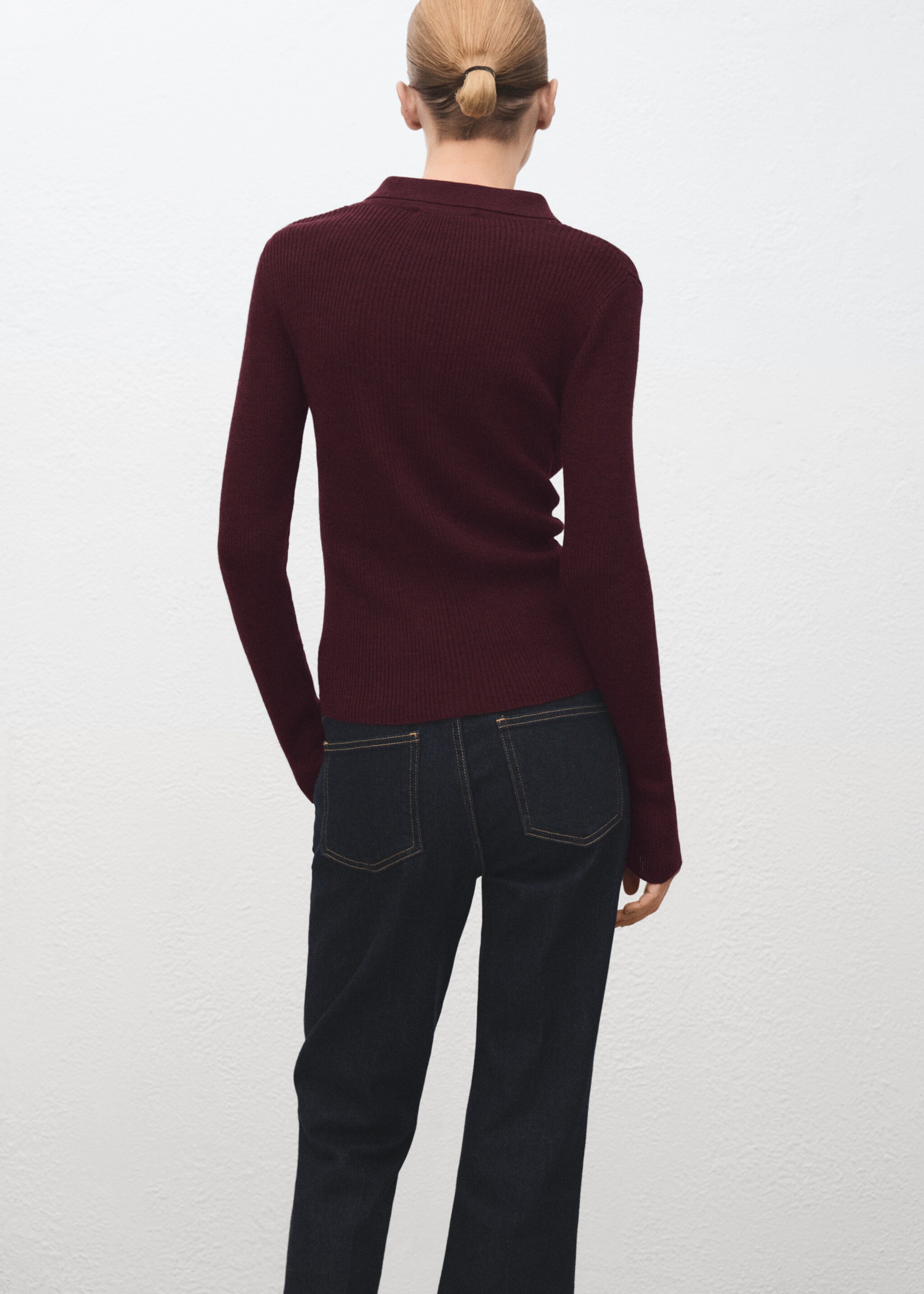 Polo-neck ribbed sweater - Reverse of the article, Wine. Ref: 17007848-00.