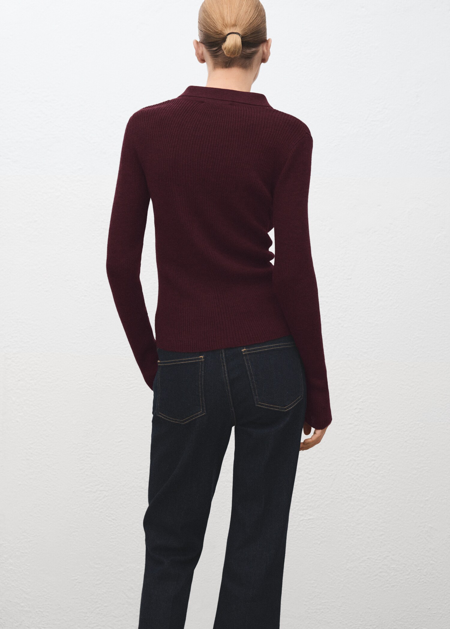 Polo-neck ribbed sweater - Reverse of the article