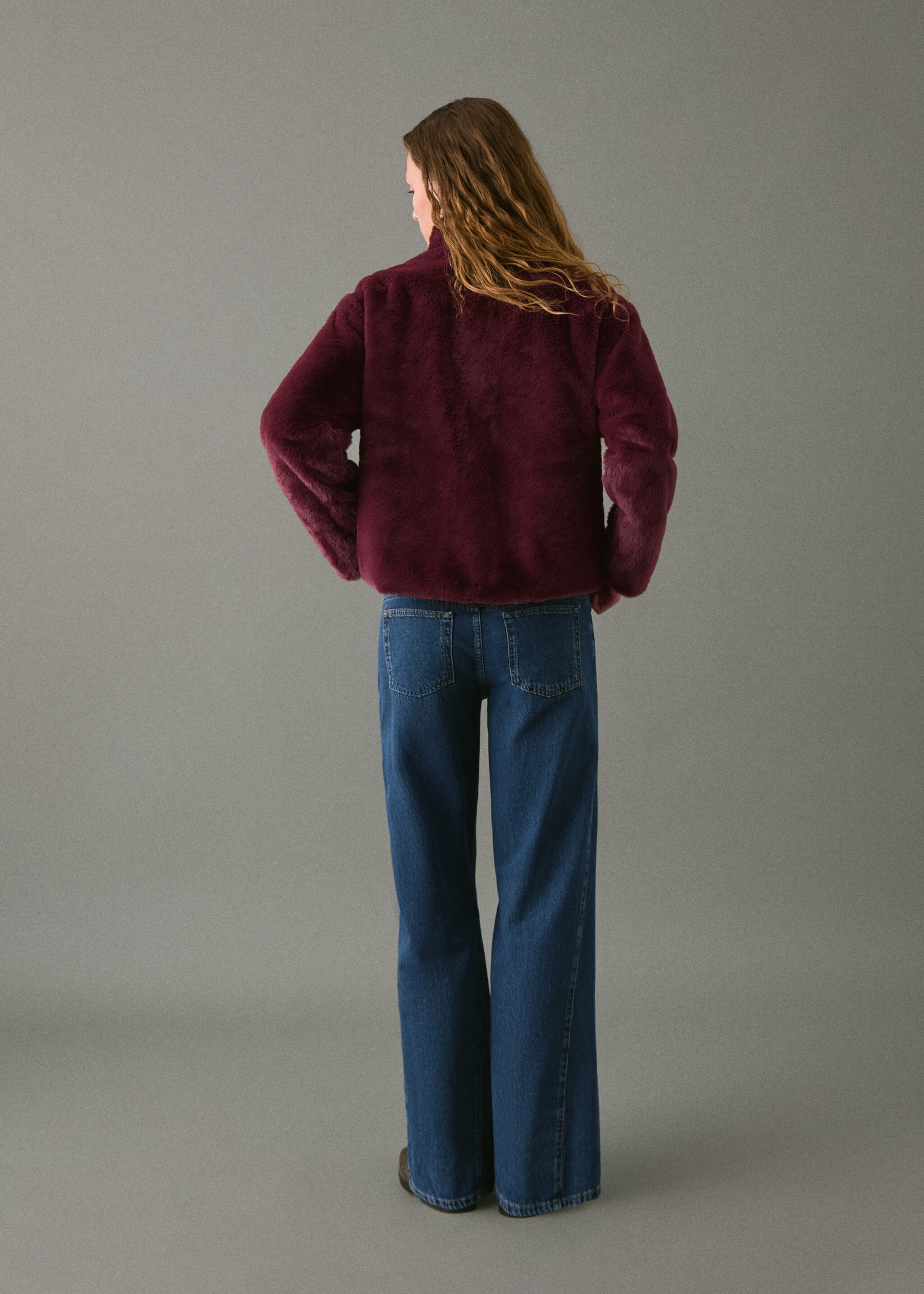 Fur-effect coat - Reverse of the article, Maroon. Ref: 17007884-00.