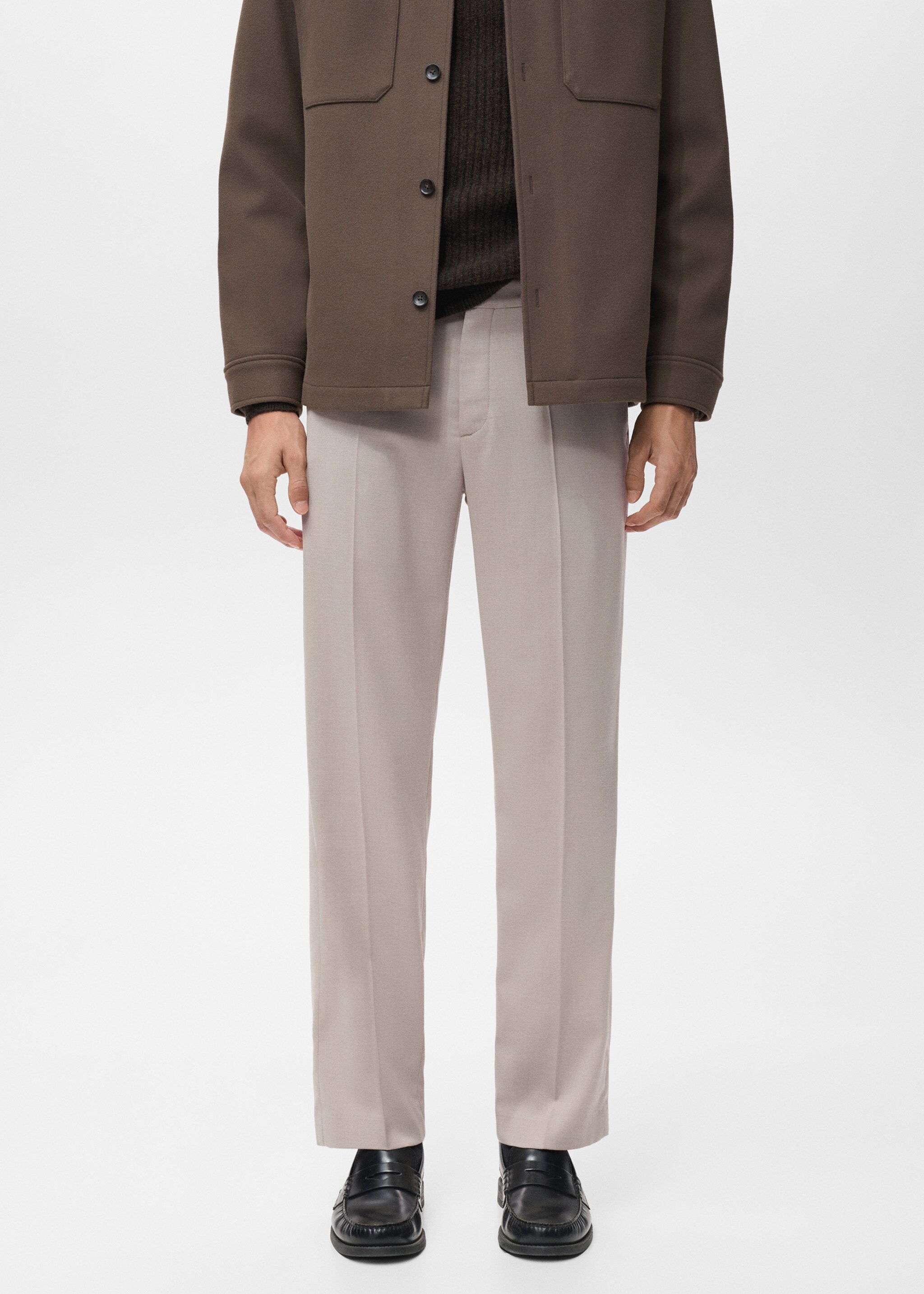 Regular-fit pleated trousers - Medium plane, Beige. Ref: 17007890-00.